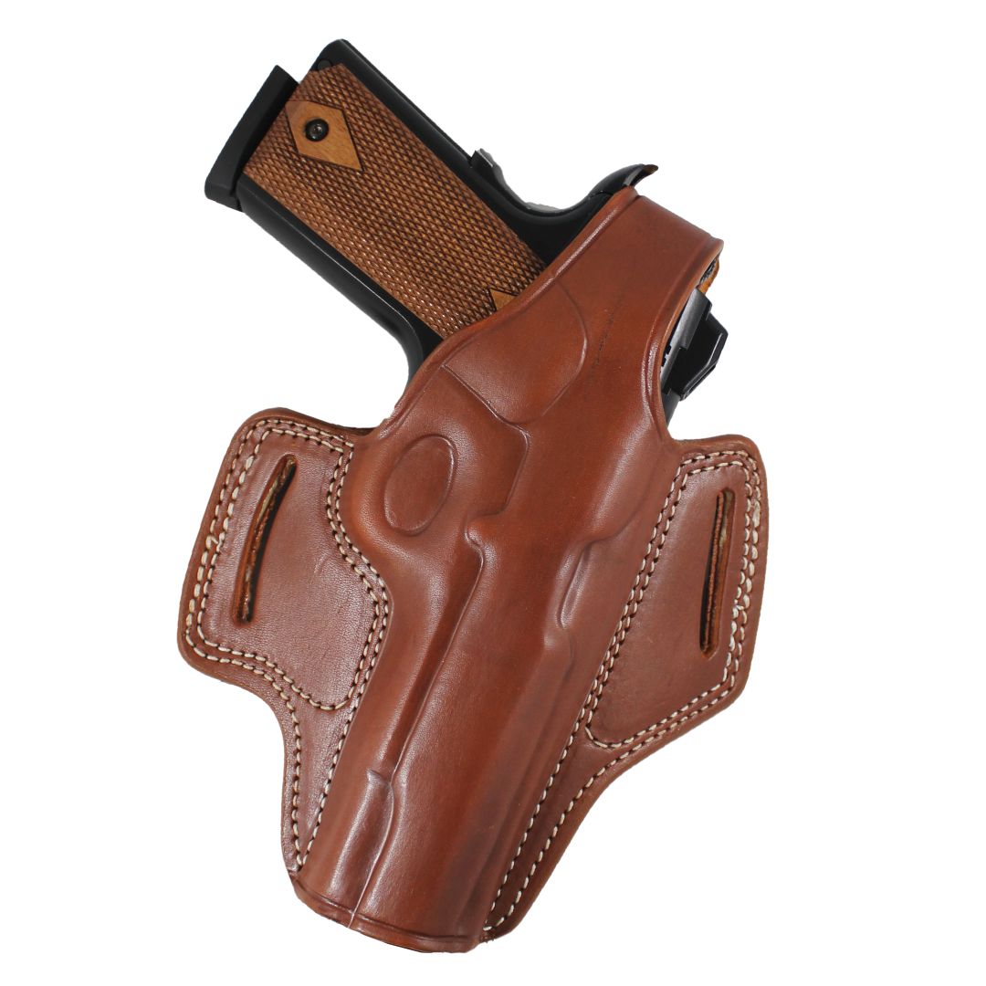 Handmade Leather OWB Carry Two Slot Thumb Break Gun Holster image 9