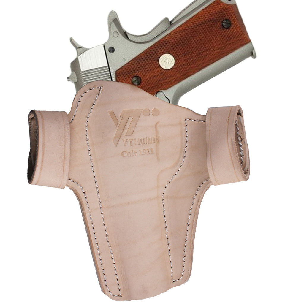 Handmade Two Belt Slots With Strap Concealed Carry Gun Holster - Beige image 5