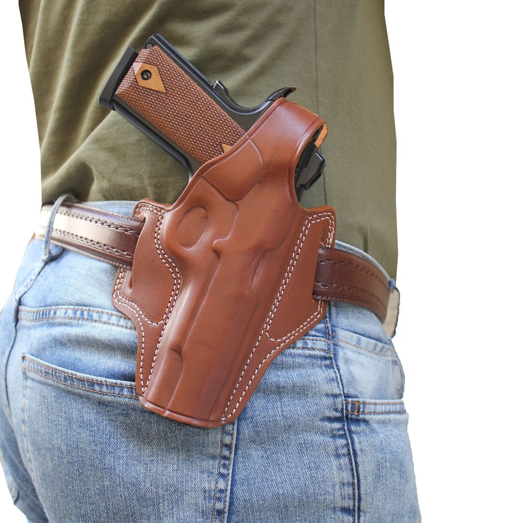 Handmade Leather OWB Carry Two Slot Thumb Break Gun Holster image 2