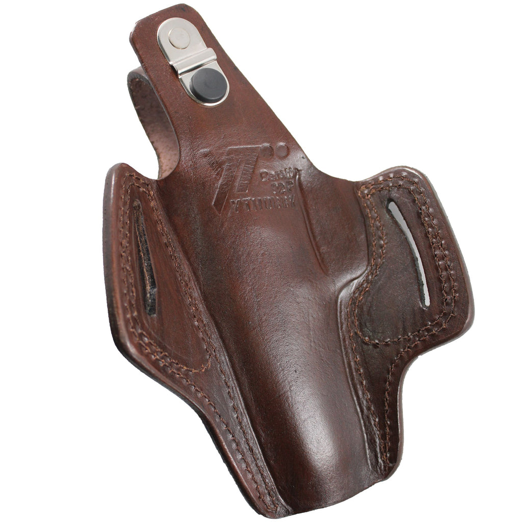 Handmade Leather OWB Carry Two Slot Thumb Break Gun Holster - Dark Brown image 5