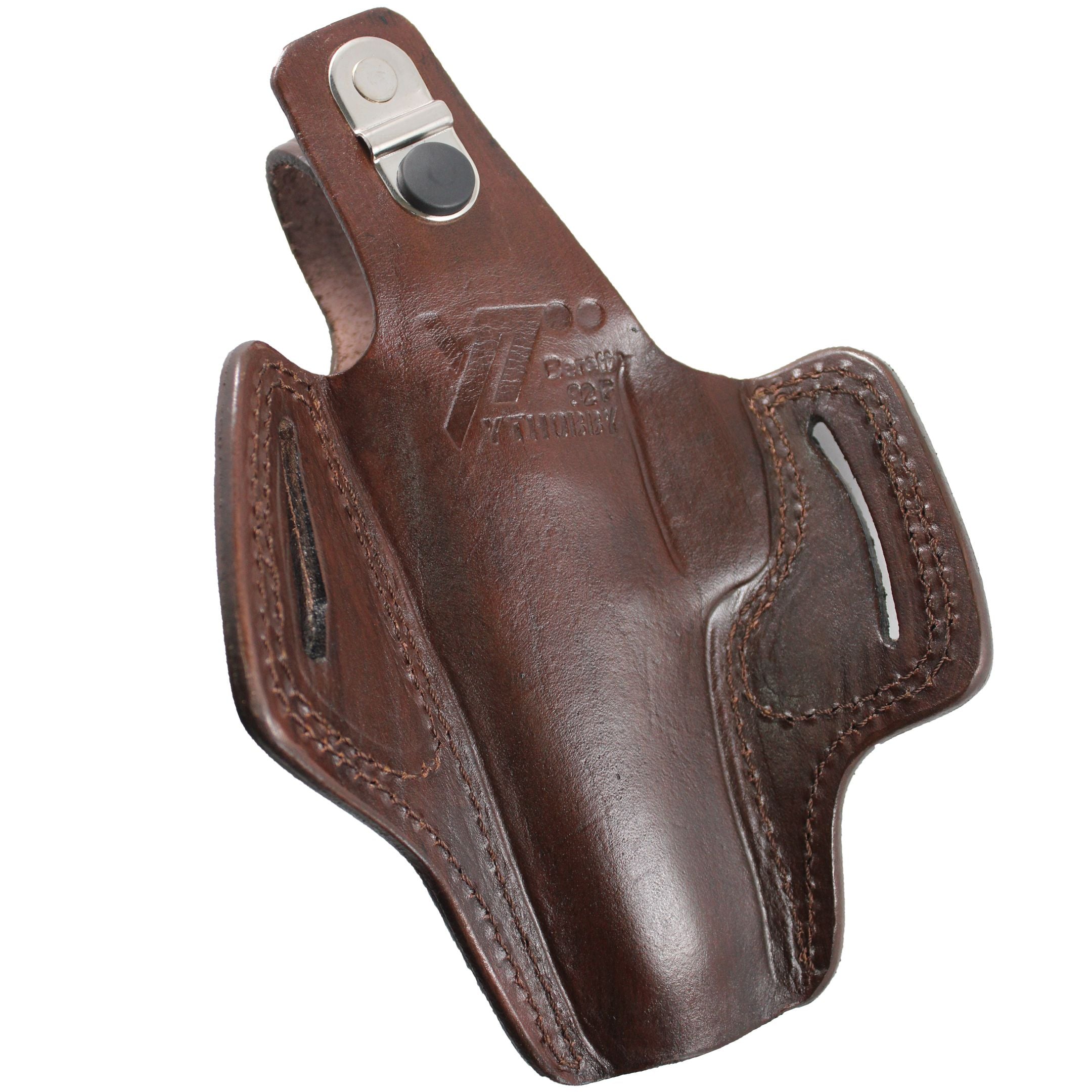 Handmade Leather OWB Carry Two Slot Thumb Break Gun Holster - Dark Brown image 5