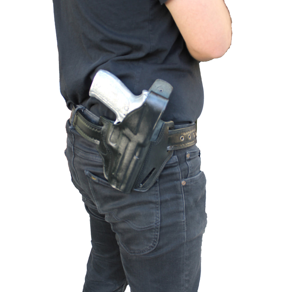 Beretta And  Browning Models Handmade Leather OWB Carry Three Slot Thumb Break Gun Holster