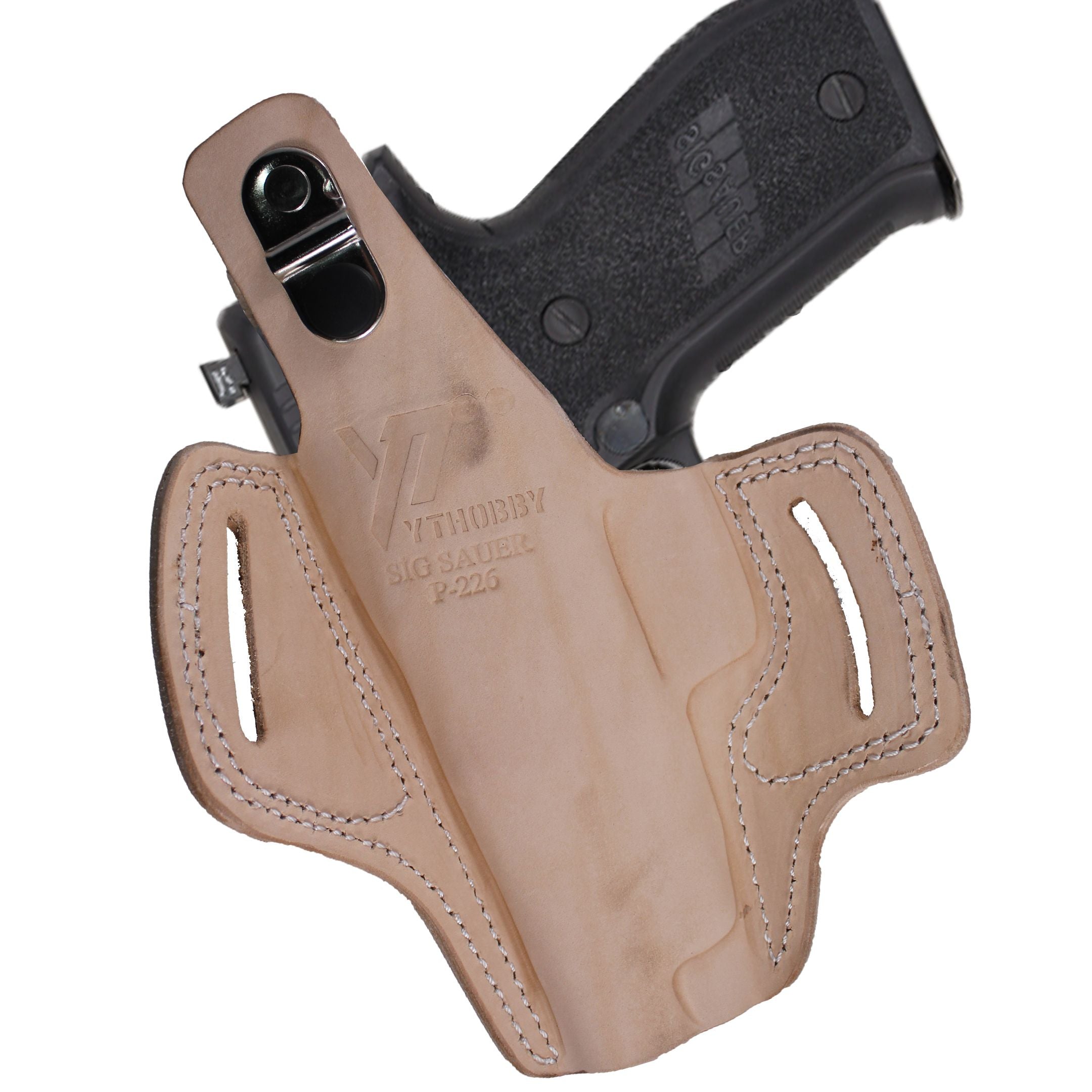 Handmade Leather OWB Carry Two Slot Thumb Break Gun Holster - Beige image 2