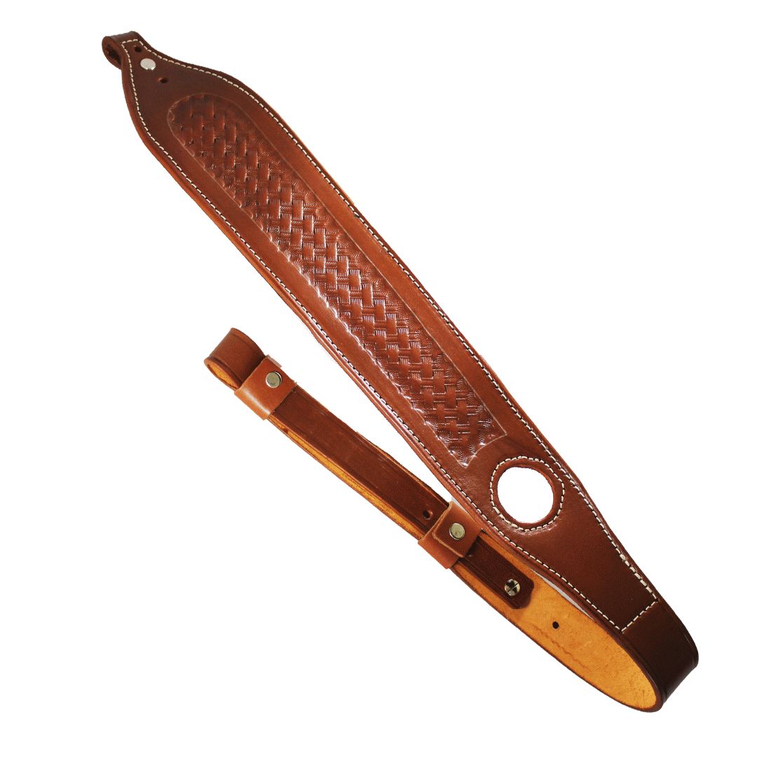 Basket Wave Padded With Screw Real Leather Adjustable Rifle Sling image 0