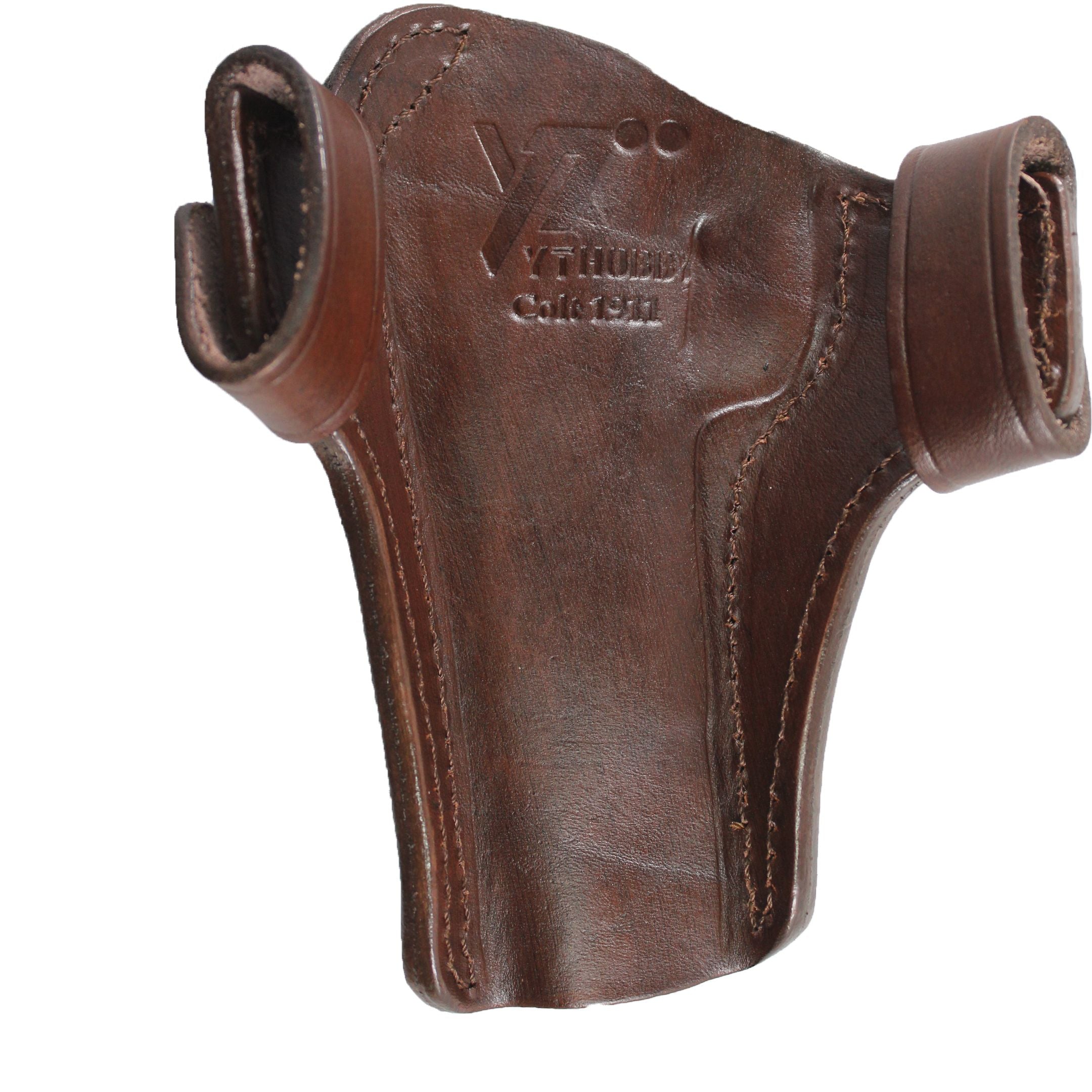 Handmade Two Belt Slots With Strap Concealed Carry Gun Holster - Dark Brown image 1