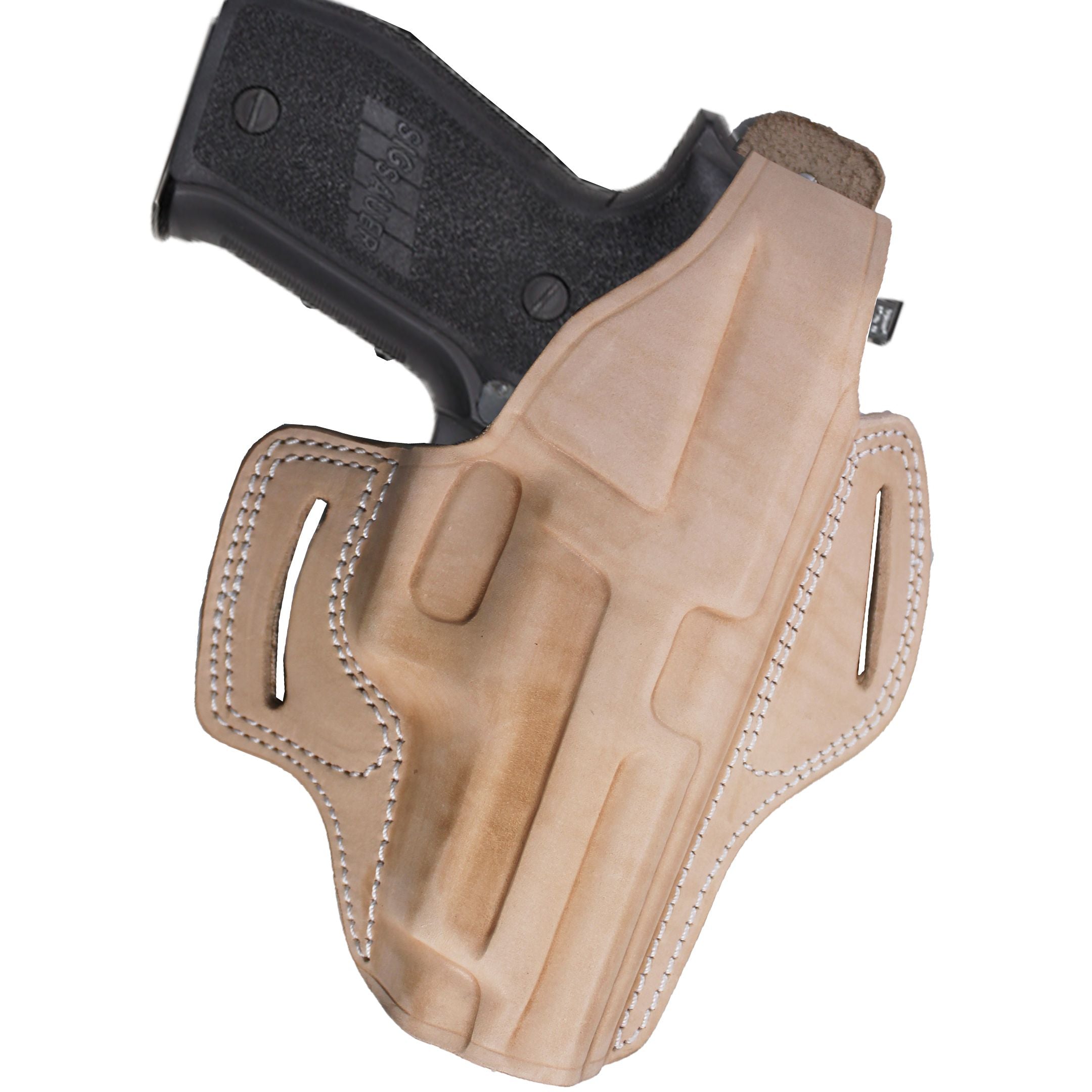 Handmade Leather OWB Carry Two Slot Thumb Break Gun Holster - Beige image 0