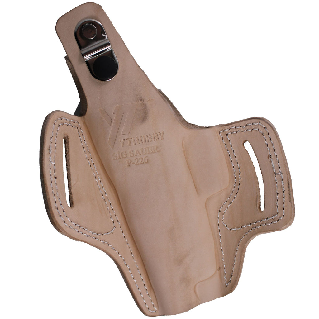 Handmade Leather OWB Carry Two Slot Thumb Break Gun Holster - Beige image 5