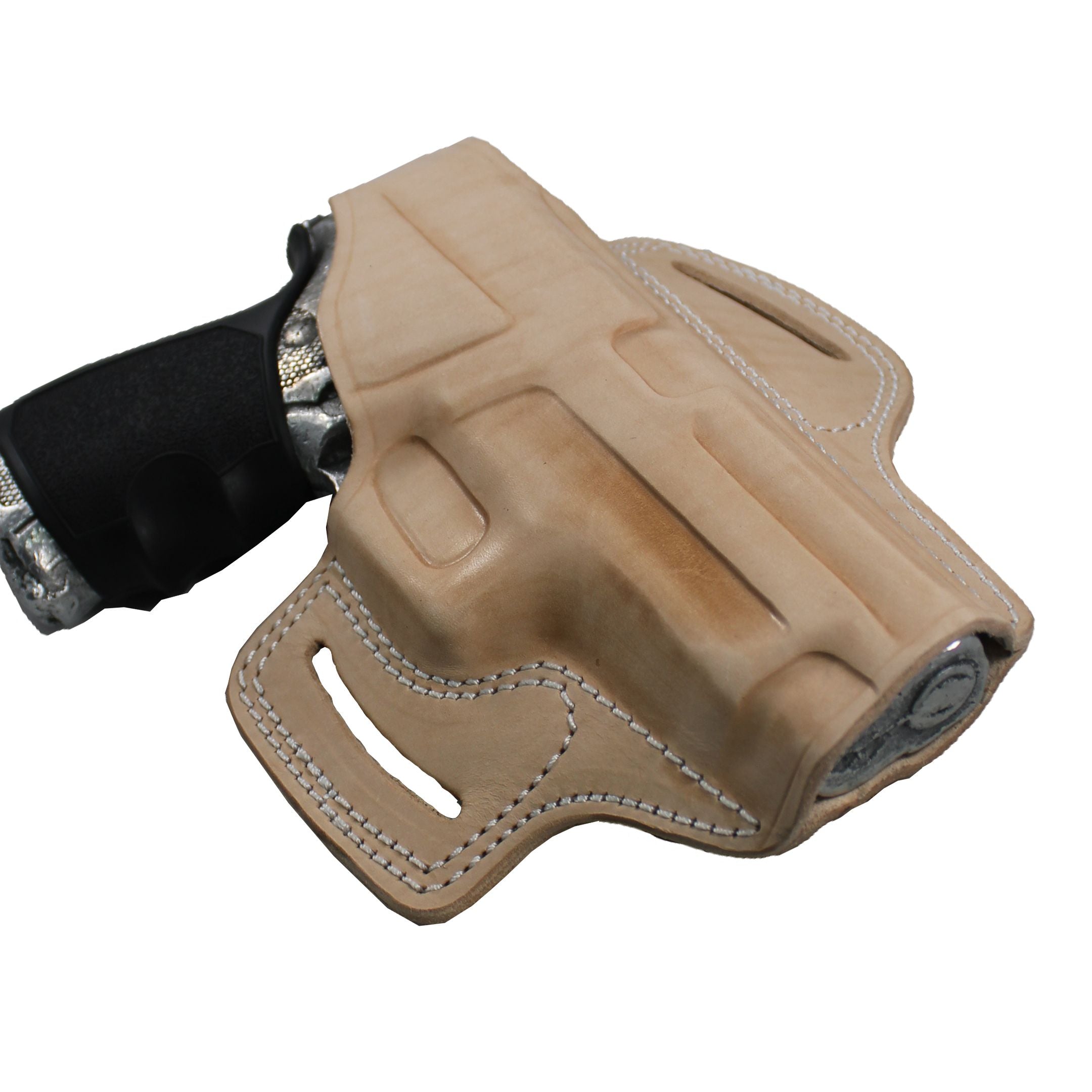 Handmade Leather OWB Carry Two Slot Thumb Break Gun Holster - Beige image 1