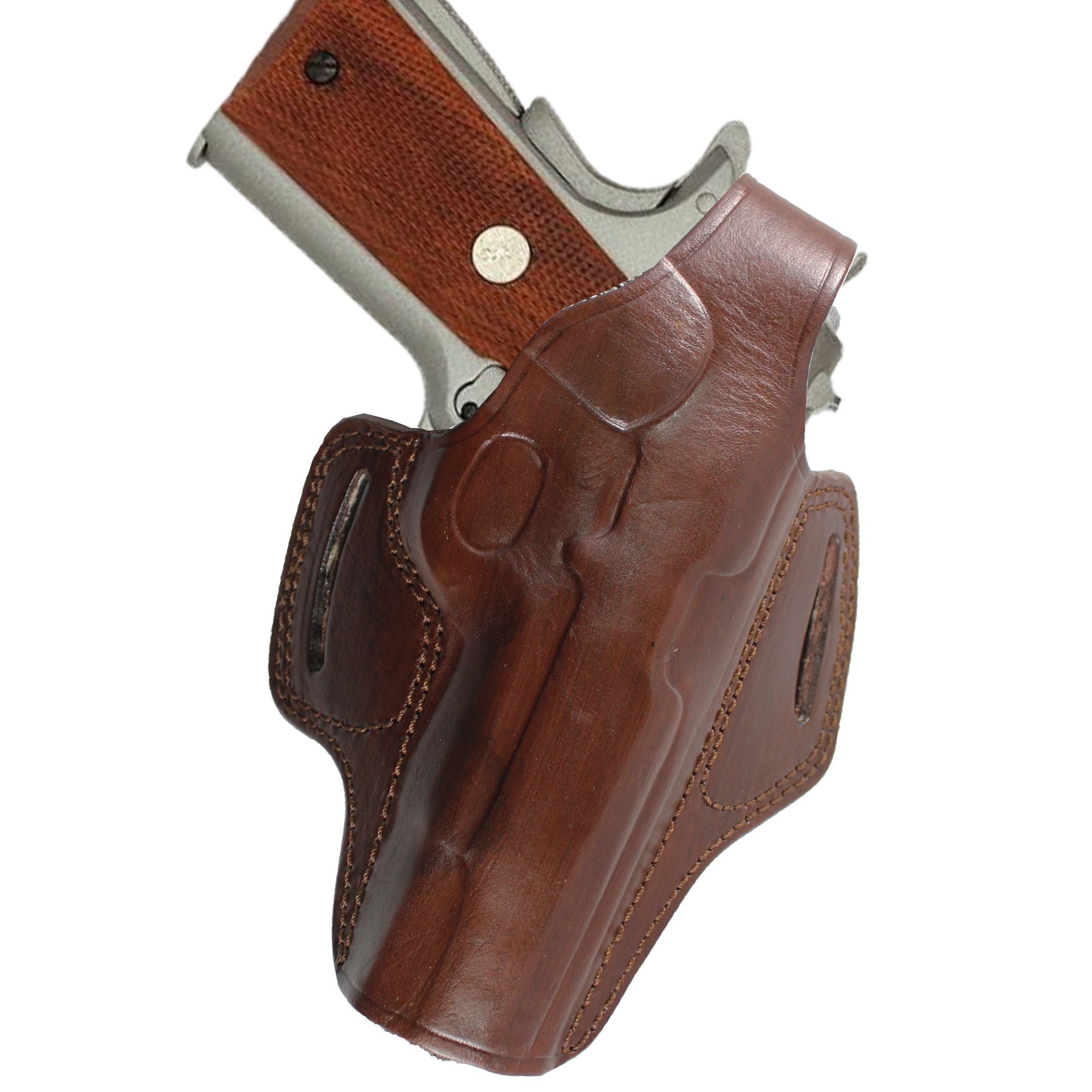 Handmade Leather OWB Carry Two Slot Thumb Break Gun Holster - Dark Brown image 0