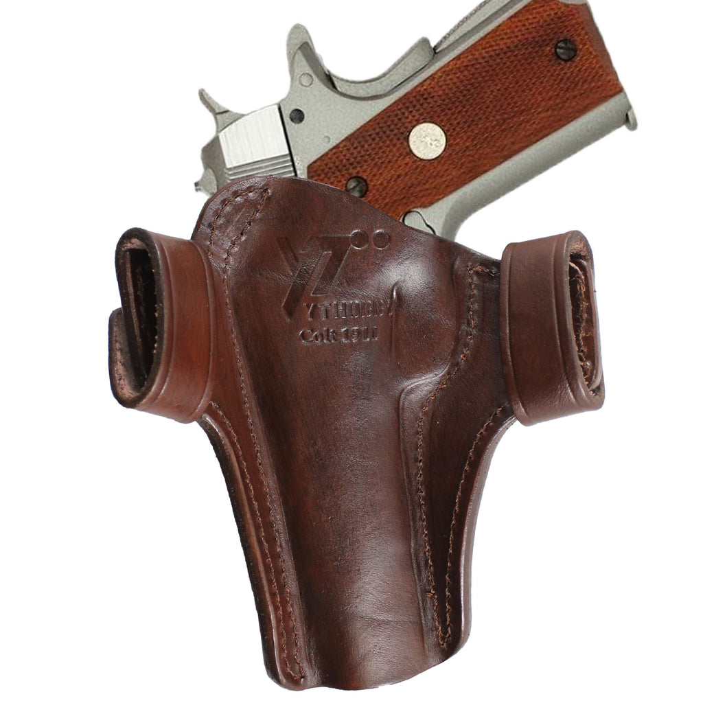 Handmade Two Belt Slots With Strap Concealed Carry Gun Holster - Dark Brown image 5