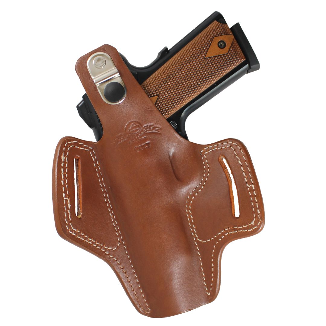 Handmade Leather OWB Carry Two Slot Thumb Break Gun Holster image 8