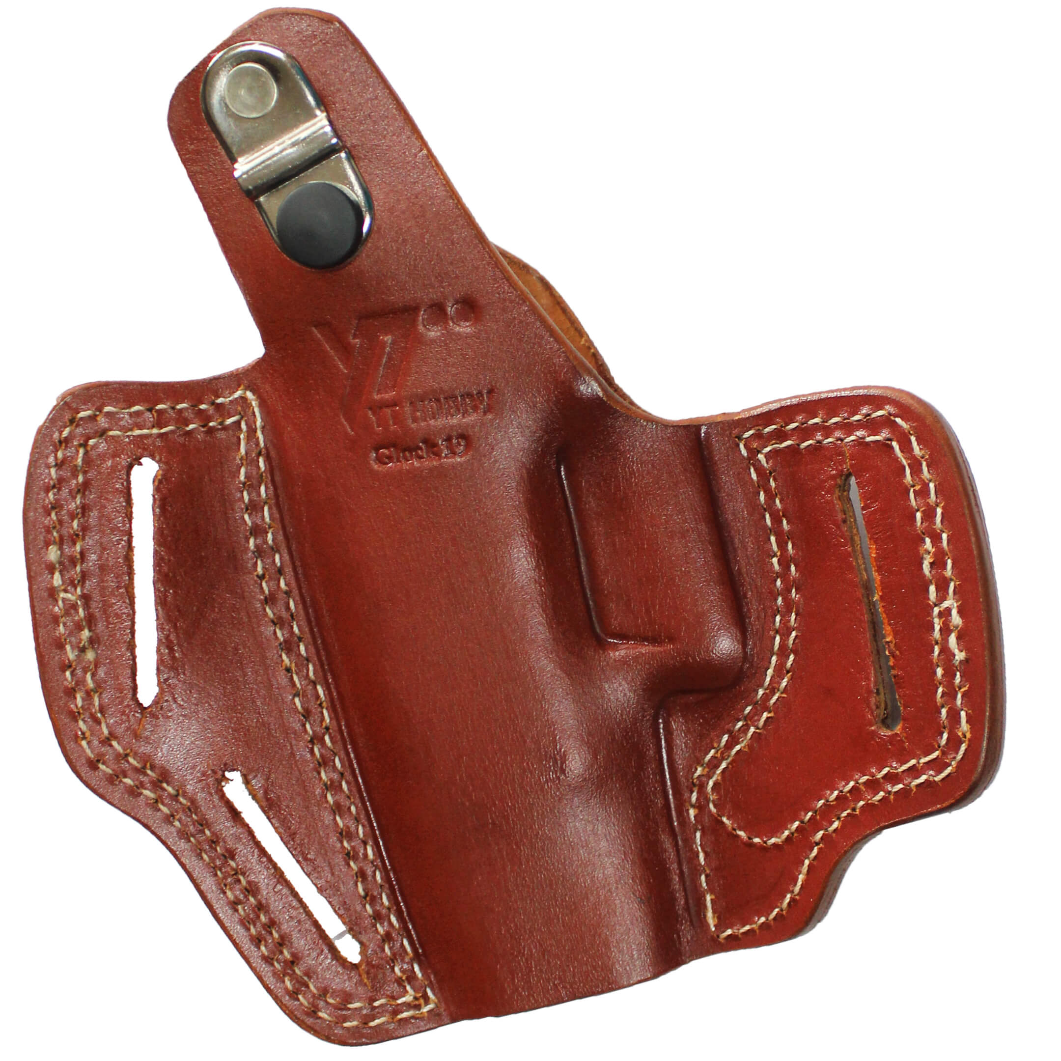 Handmade Leather OWB Carry Three Slot Thumb Break Gun Holster image 2