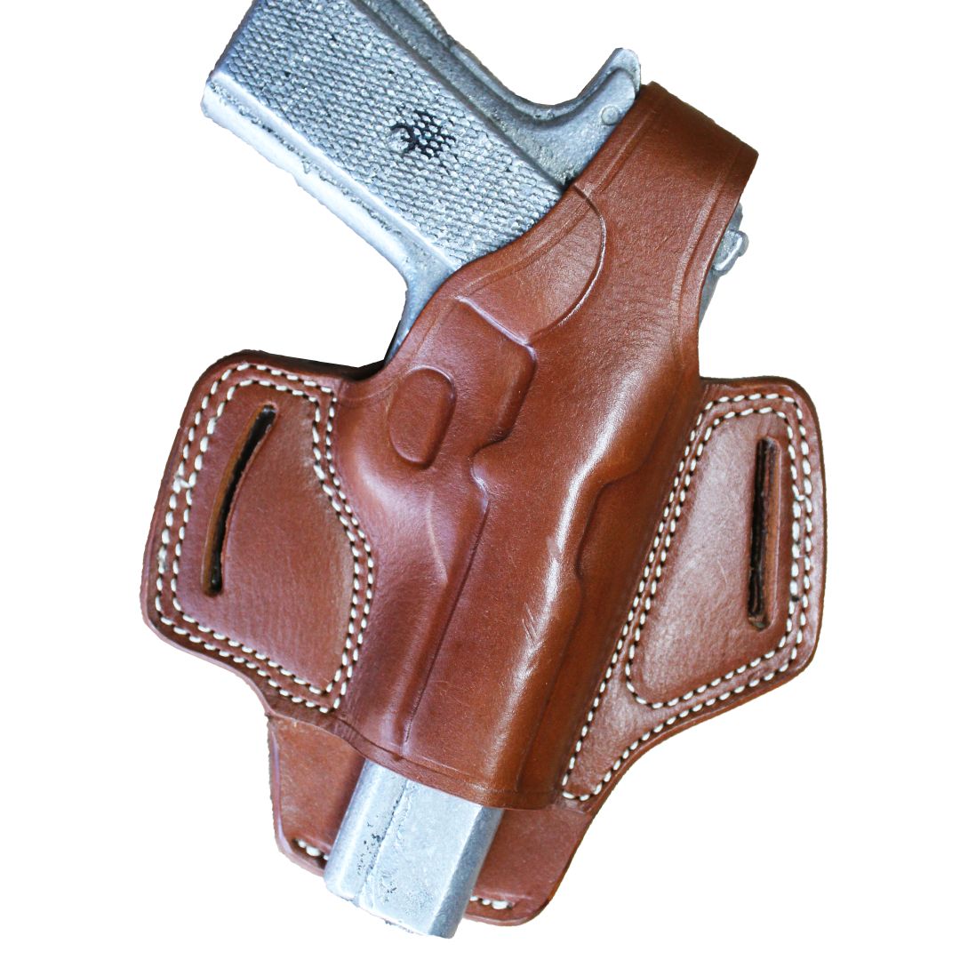 Protected Barrel Real Leather OWB Carry Two Slot Thumb Break Handmade Pistol Gun Holster image 1