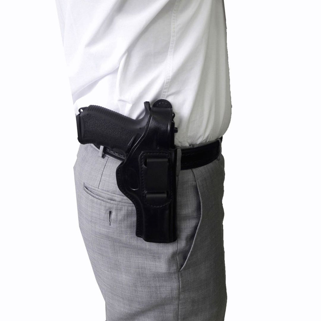 Concealed Carry IWB / OWB Real Leather Belt Gun Holster - Black