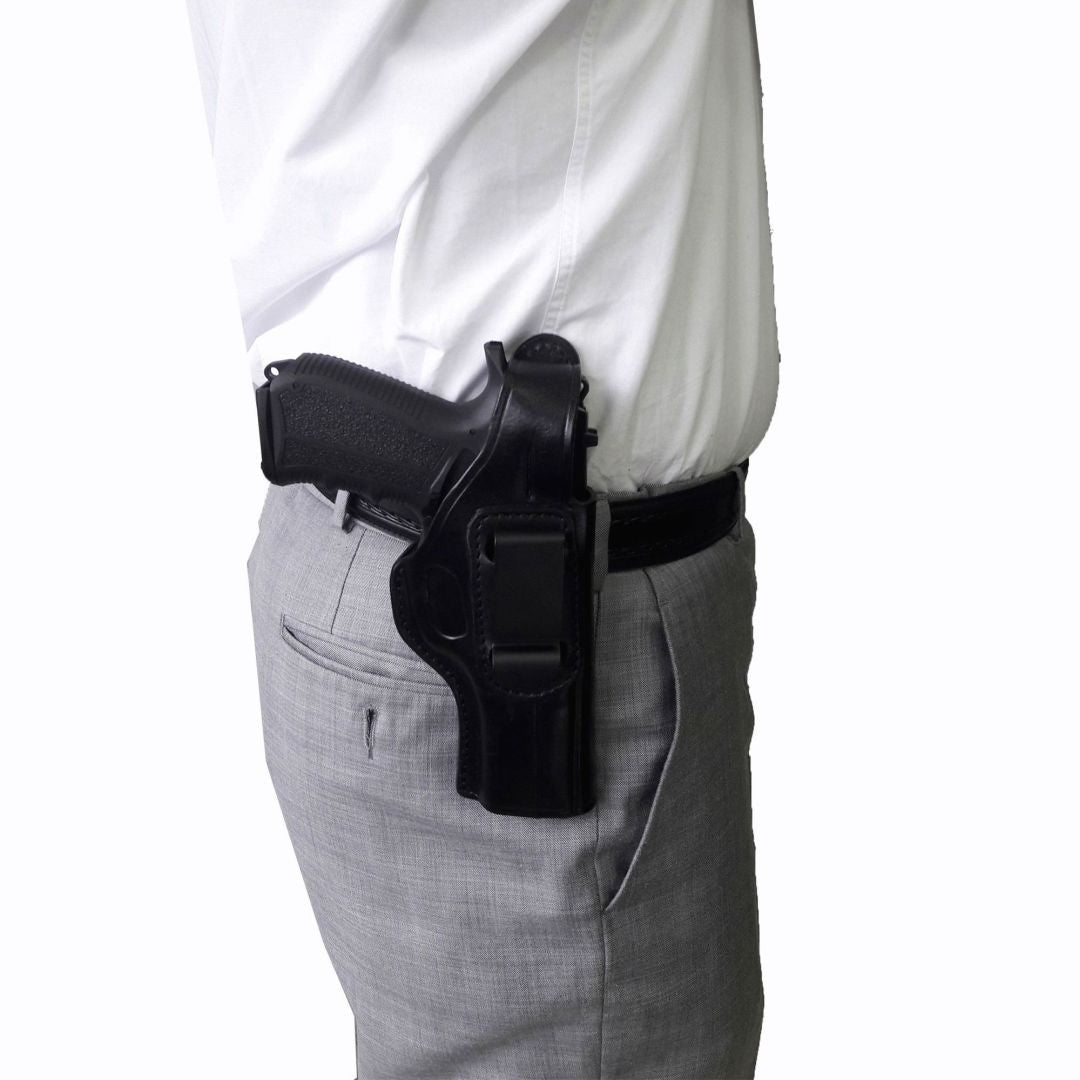 Concealed Carry IWB / OWB Real Leather Belt Gun Holster - Black
