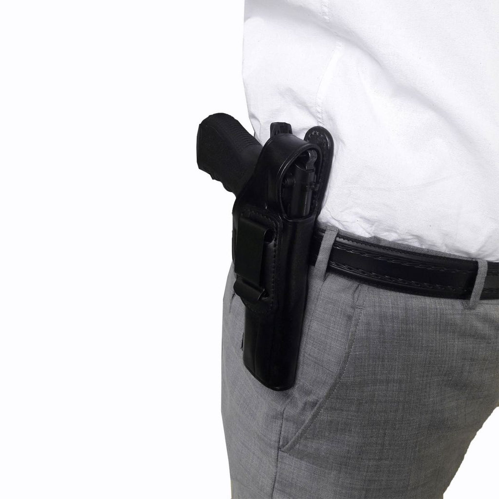 Concealed Carry IWB / OWB Real Leather Belt Gun Holster - Black