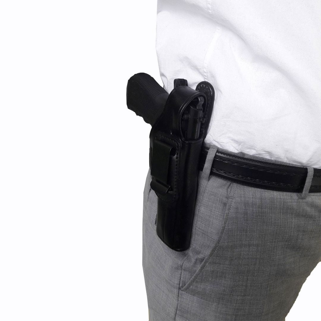 Concealed Carry IWB / OWB Real Leather Belt Gun Holster - Black