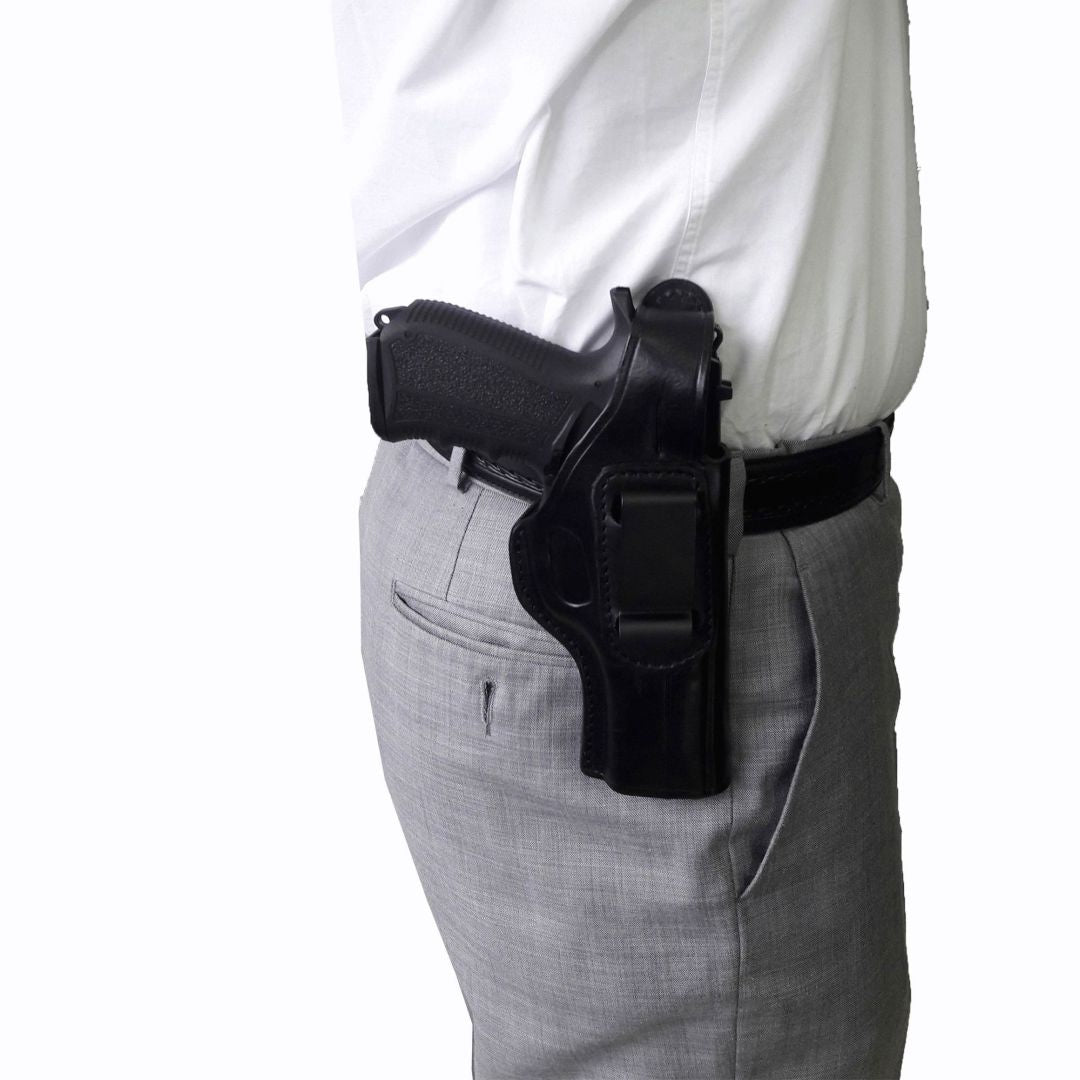 Concealed Carry IWB / OWB Real Leather Belt Gun Holster - Black