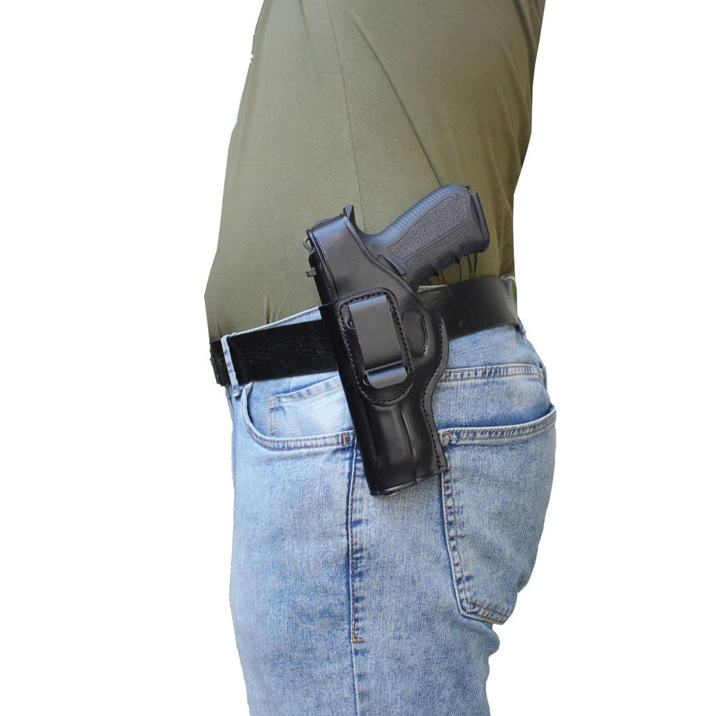 Concealed Carry IWB / OWB Real Leather Belt Gun Holster - Black