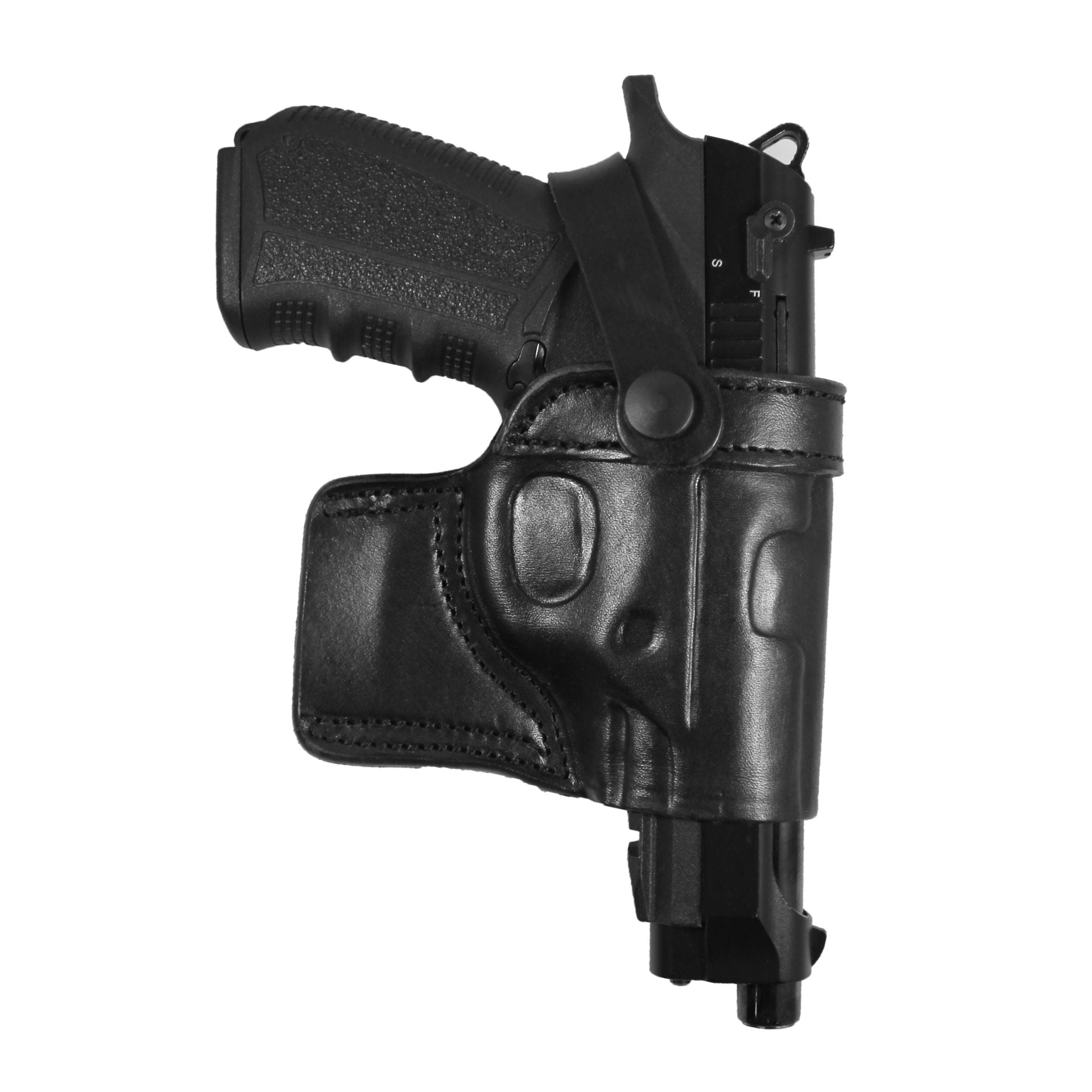 Leather With Retention Strap OWB Carry Gun Holster - Black