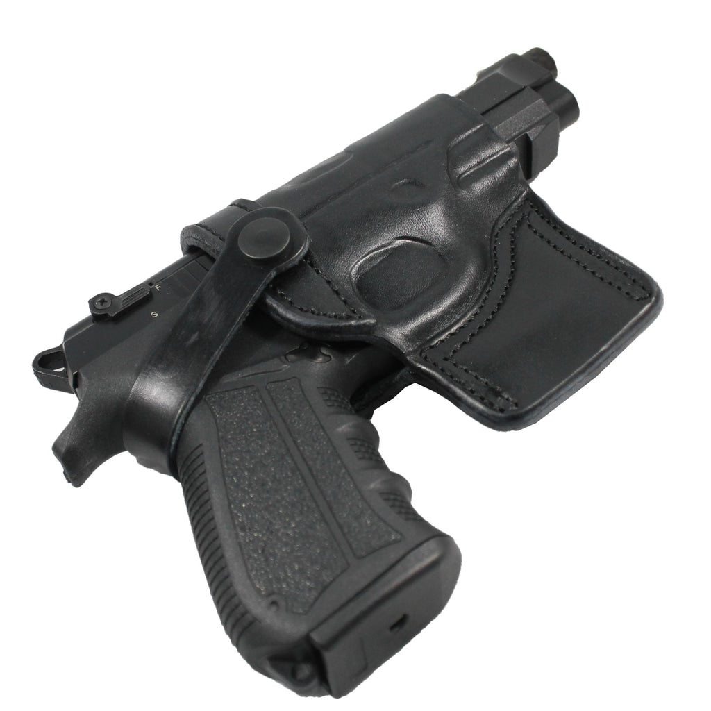 Leather With Retention Strap OWB Carry Gun Holster - Black