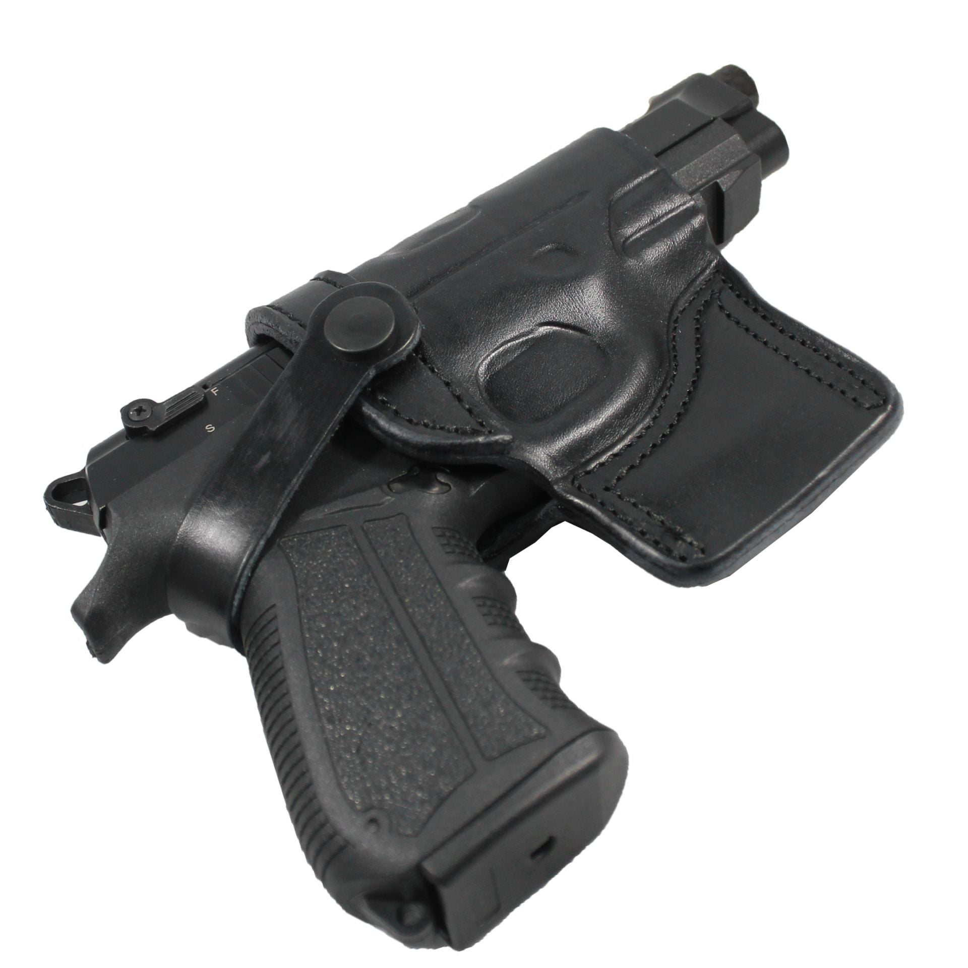 Leather With Retention Strap OWB Carry Gun Holster - Black