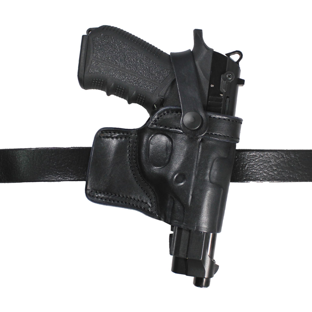 Leather With Retention Strap OWB Carry Gun Holster - Black