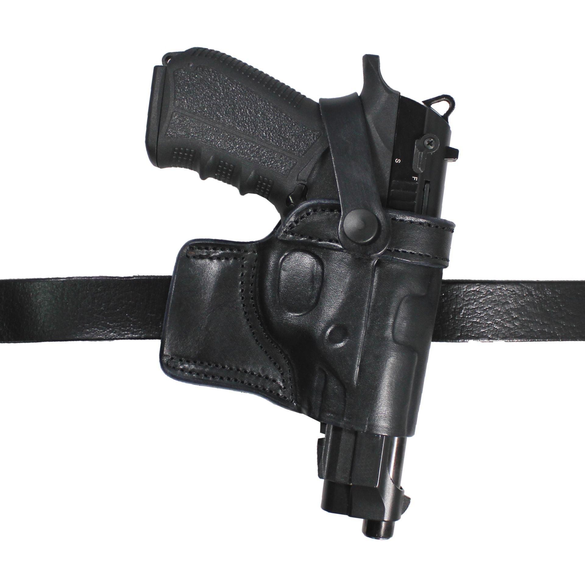 Leather With Retention Strap OWB Carry Gun Holster - Black