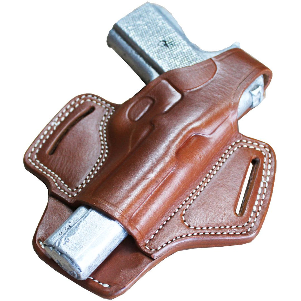 Protected Barrel Real Leather OWB Carry Two Slot Thumb Break Handmade Pistol Gun Holster image 2