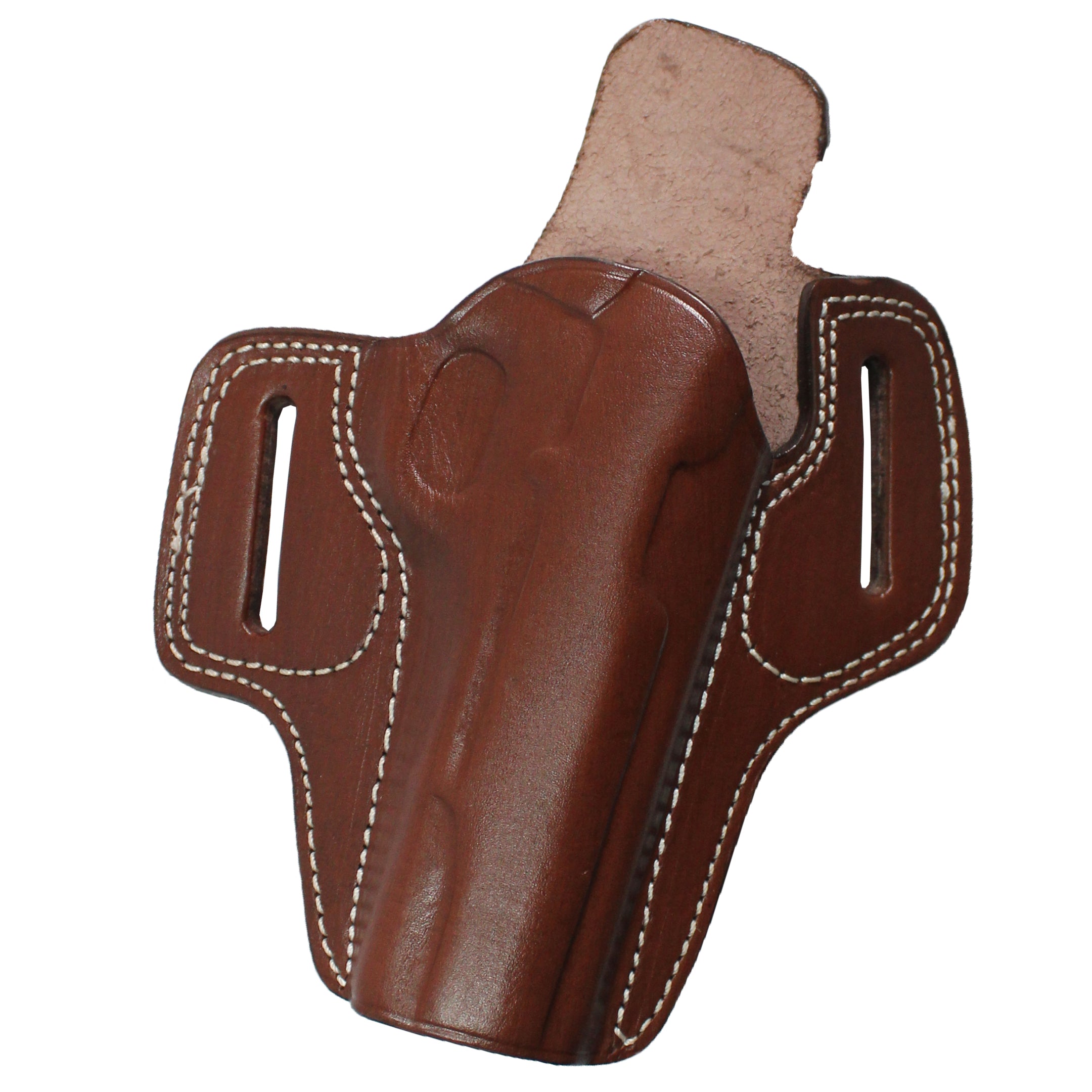Pancake Style Leather OWB Carry Two Slot Fast Draw Gun Holster - Dark Brown