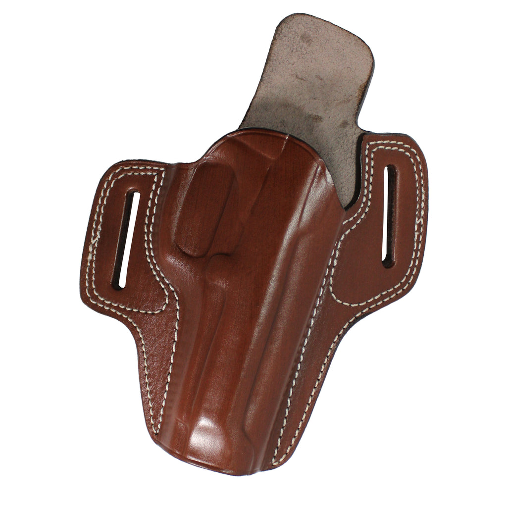 Pancake Style Leather OWB Carry Two Slot Fast Draw Gun Holster - Dark Brown