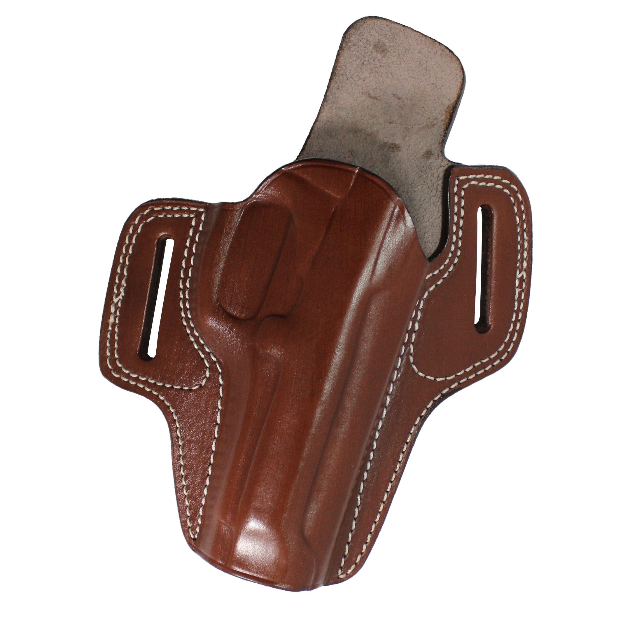 Pancake Style Leather OWB Carry Two Slot Fast Draw Gun Holster - Dark Brown