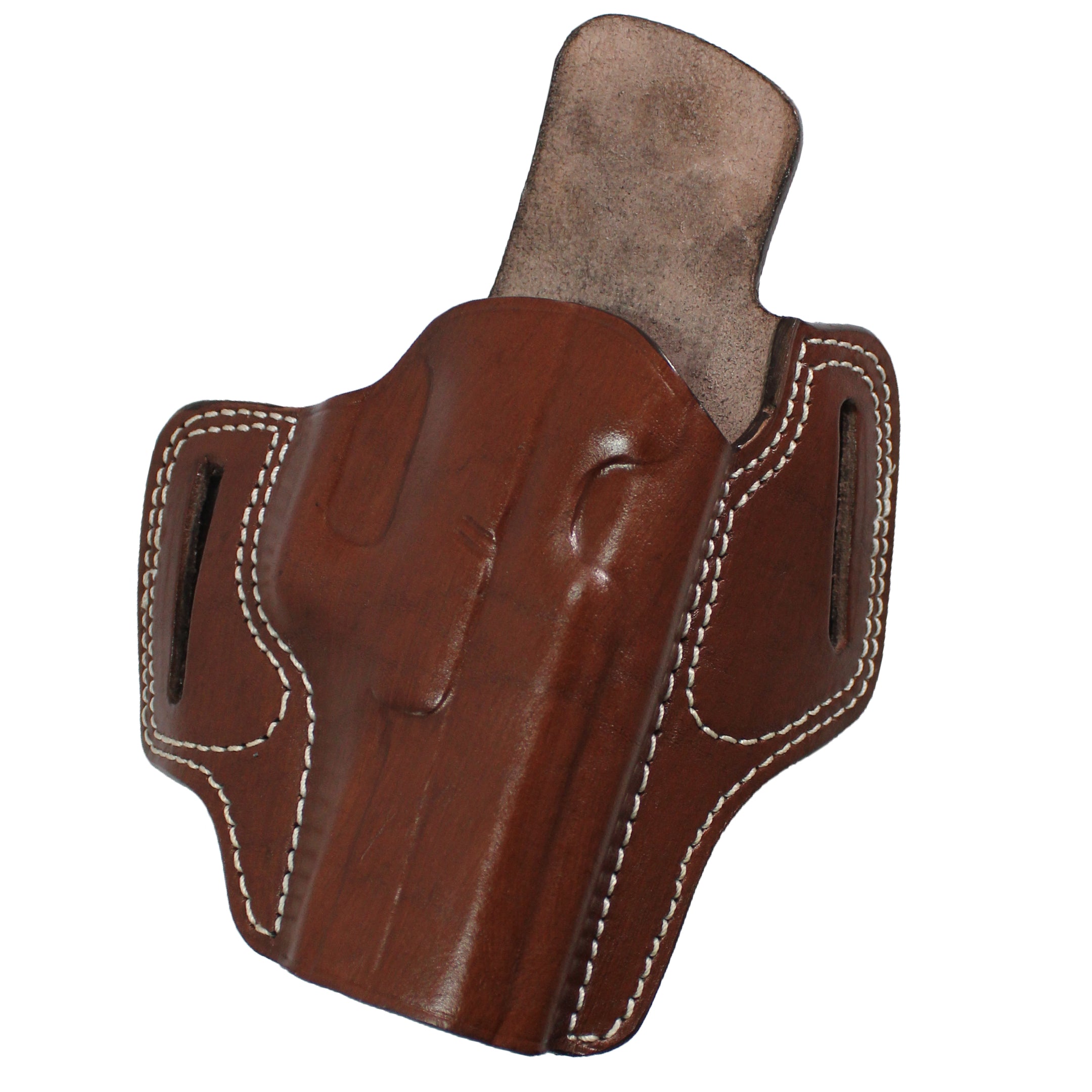 Pancake Style Leather OWB Carry Two Slot Fast Draw Gun Holster - Dark Brown