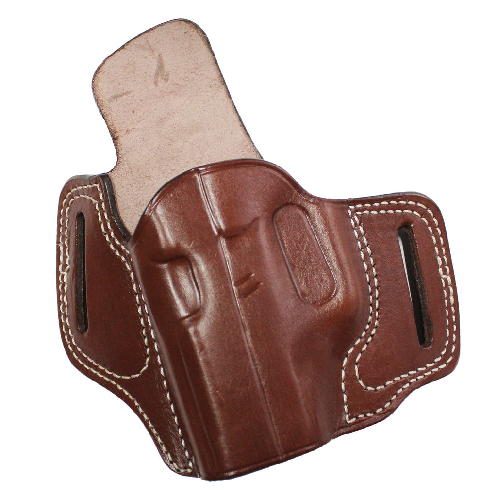 Pancake Style Leather OWB Carry Two Slot Fast Draw Gun Holster - Dark Brown