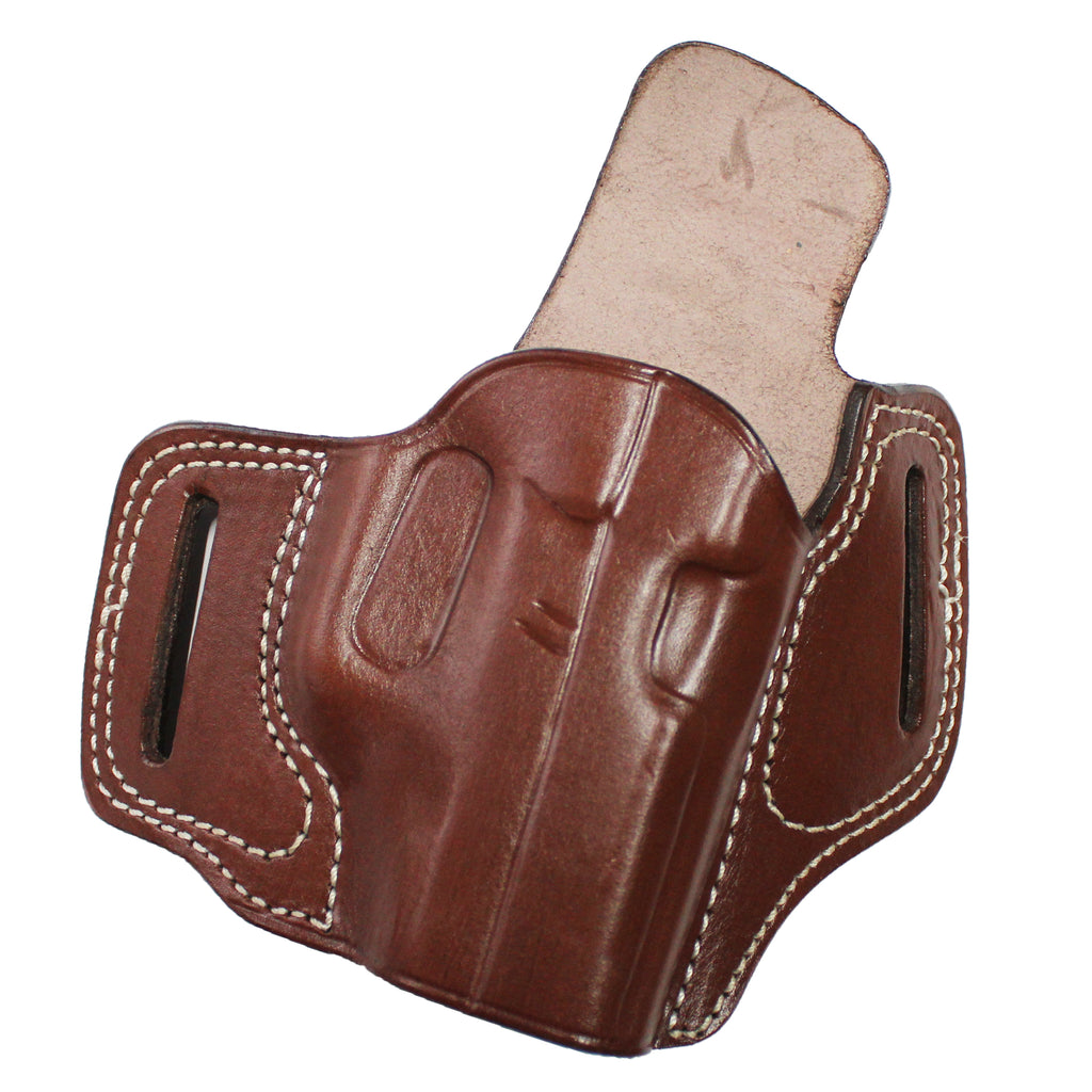 Pancake Style Leather OWB Carry Two Slot Fast Draw Gun Holster - Dark Brown