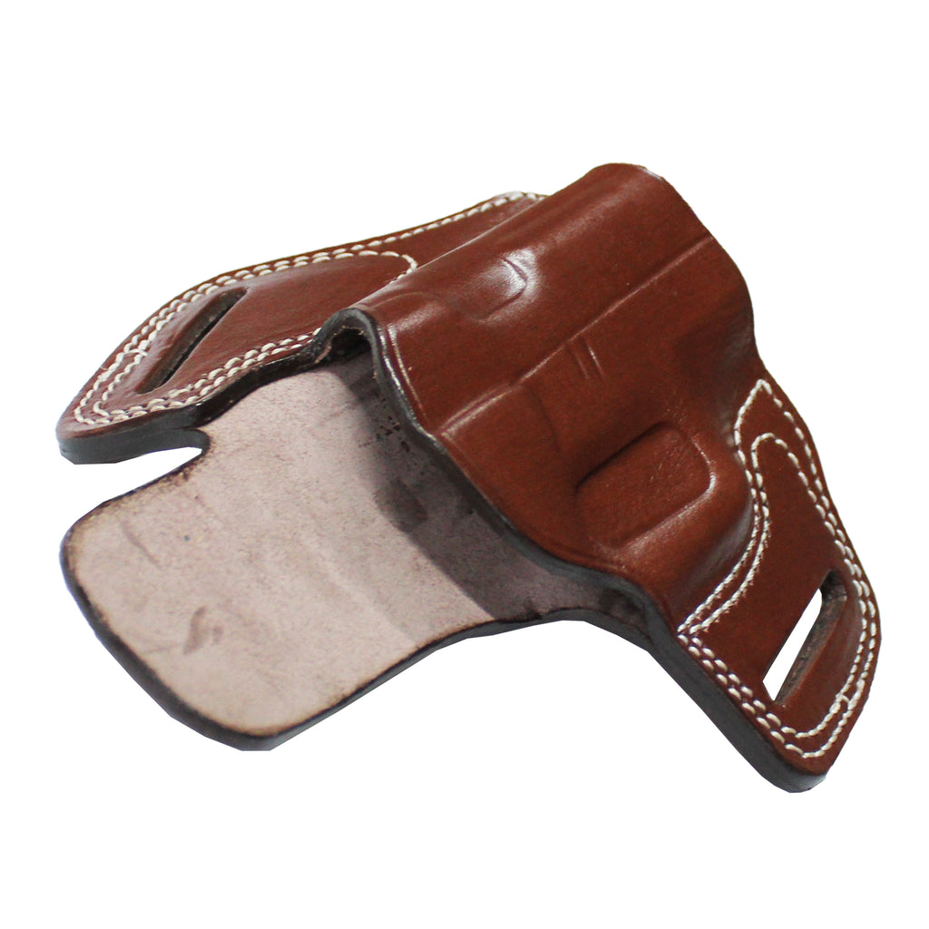Pancake Style Leather OWB Carry Two Slot Fast Draw Gun Holster - Dark Brown