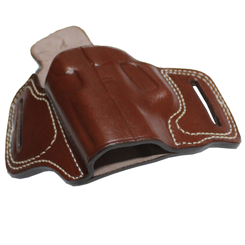 Pancake Style Leather OWB Carry Two Slot Fast Draw Gun Holster - Dark Brown