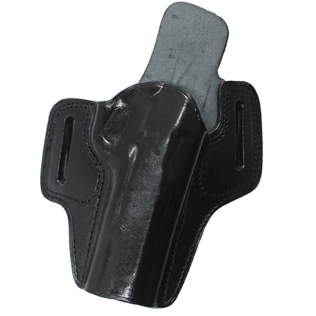 Pancake Style Leather OWB Carry Two Slot Fast Draw Gun Holster - Black