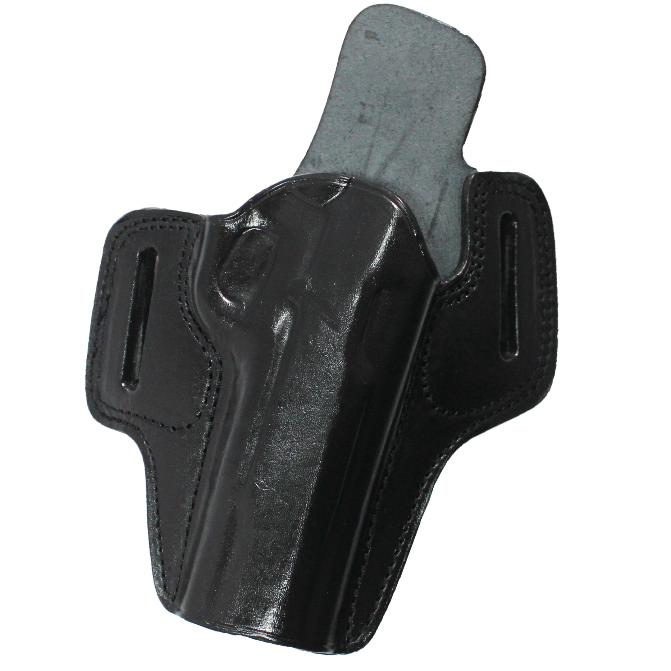 Pancake Style Leather OWB Carry Two Slot Fast Draw Gun Holster - Black
