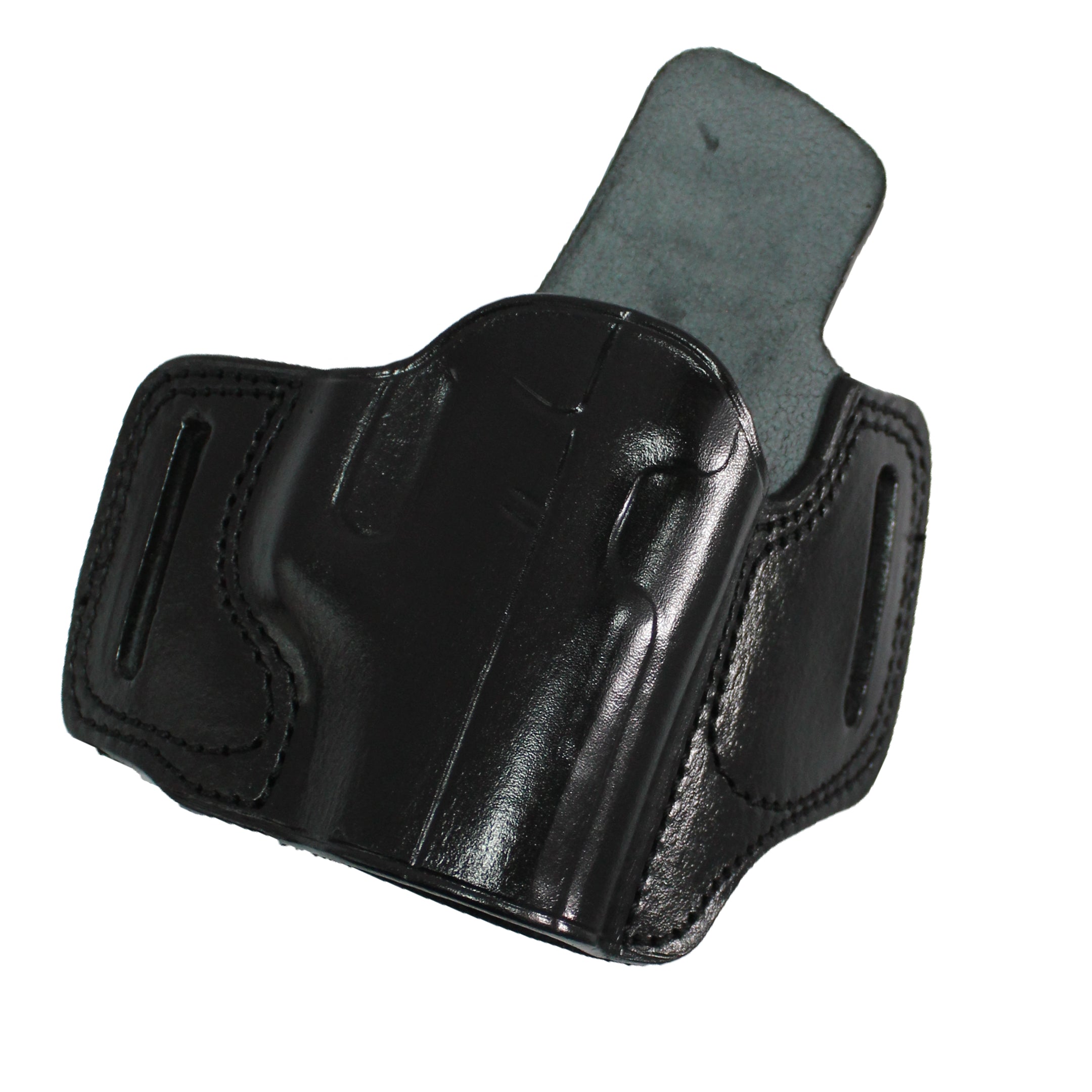 Pancake Style Leather OWB Carry Two Slot Fast Draw Gun Holster - Black