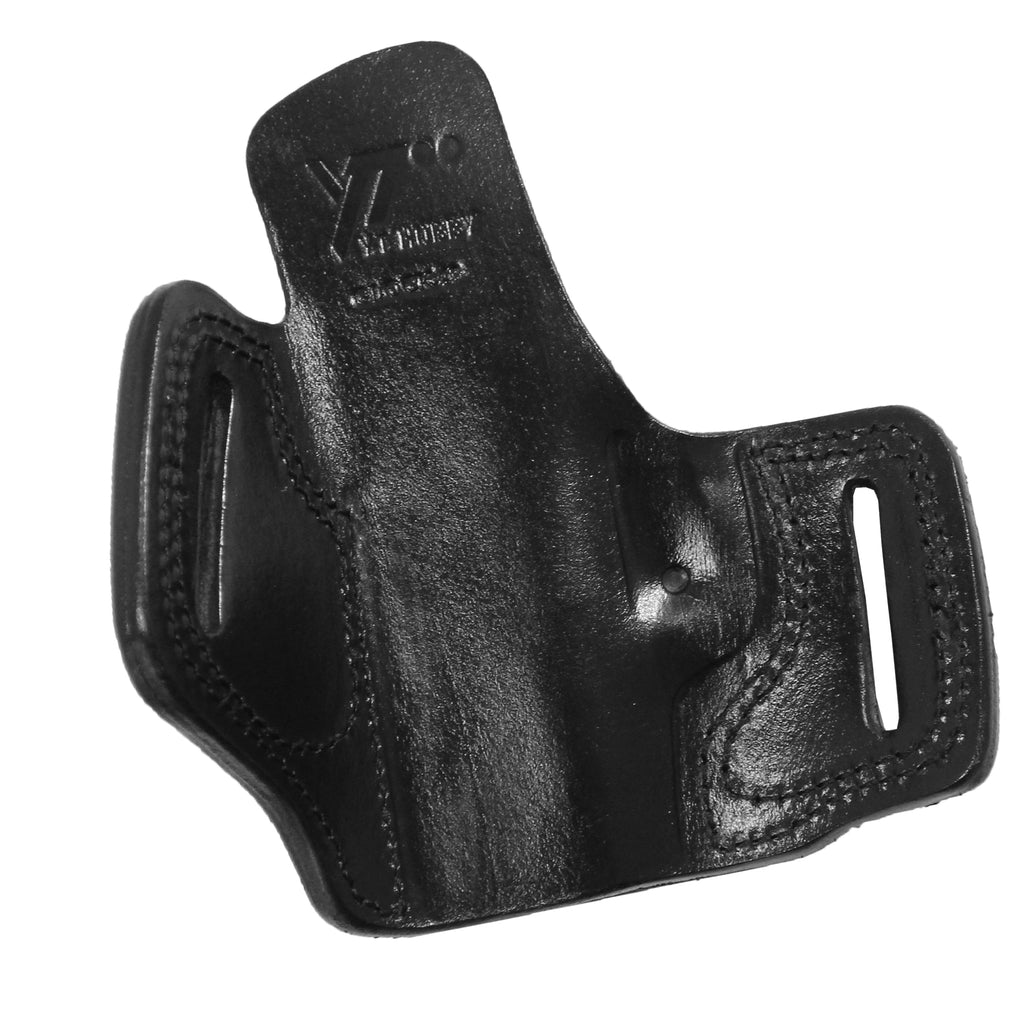 Pancake Style Leather OWB Carry Two Slot Fast Draw Gun Holster - Black