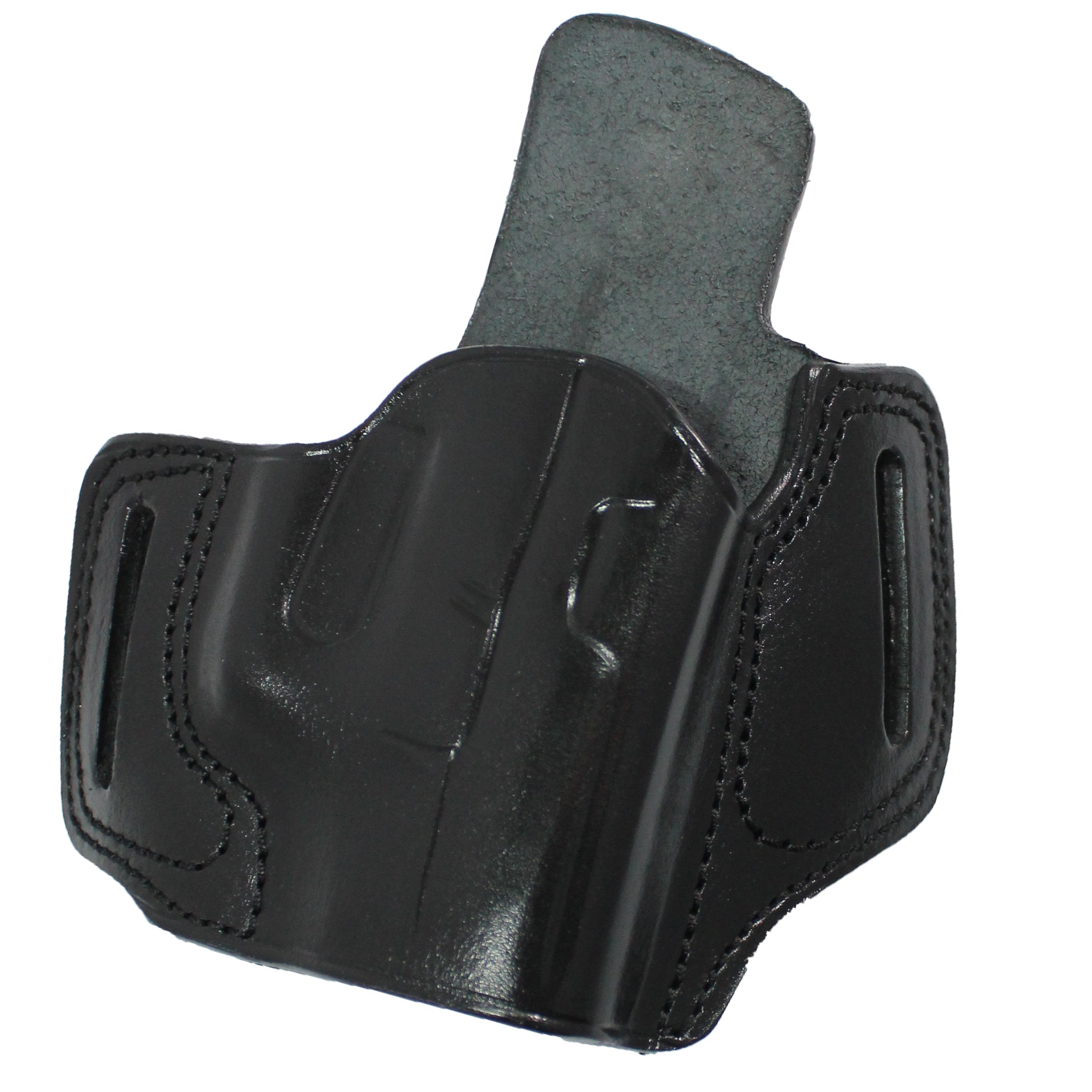 Pancake Style Leather OWB Carry Two Slot Fast Draw Gun Holster - Black