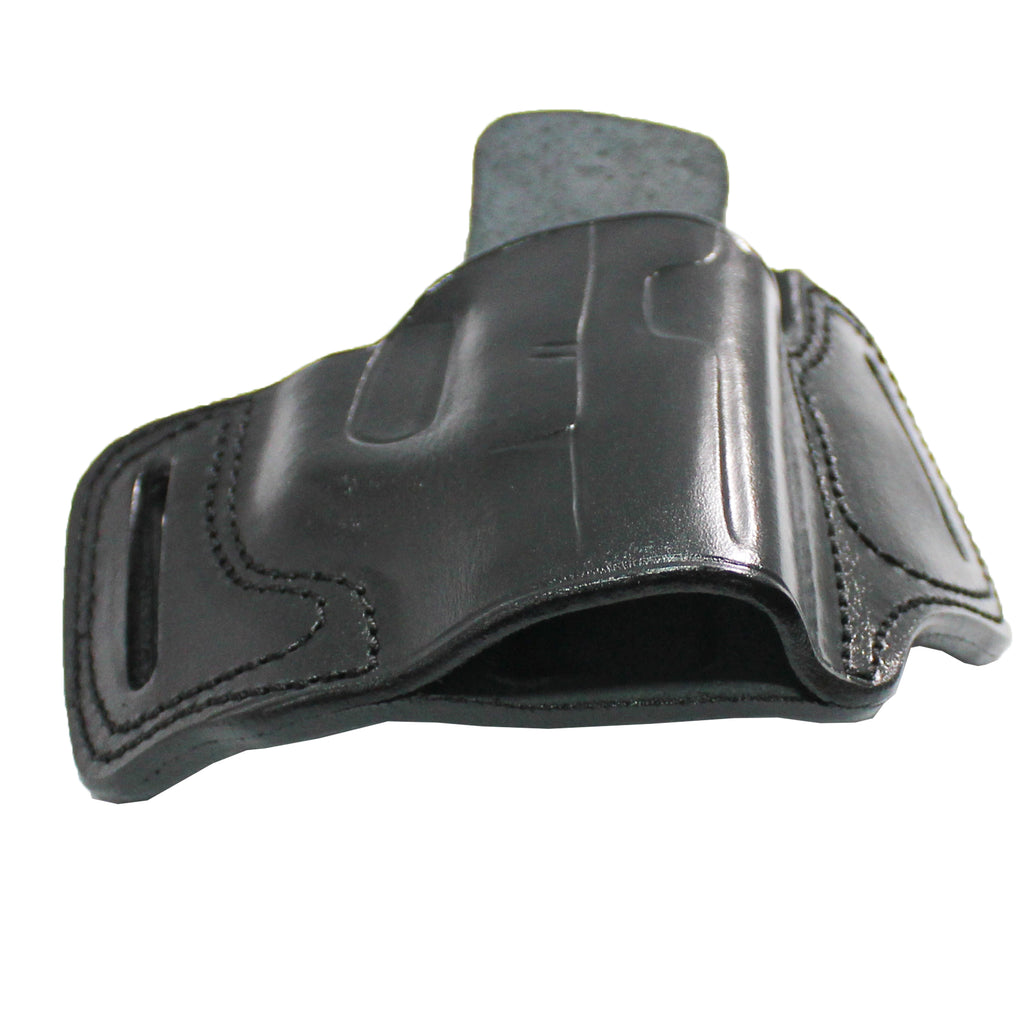 Pancake Style Leather OWB Carry Two Slot Fast Draw Gun Holster - Black