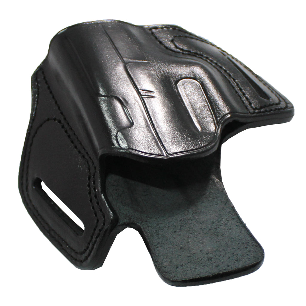 Pancake Style Leather OWB Carry Two Slot Fast Draw Gun Holster - Black