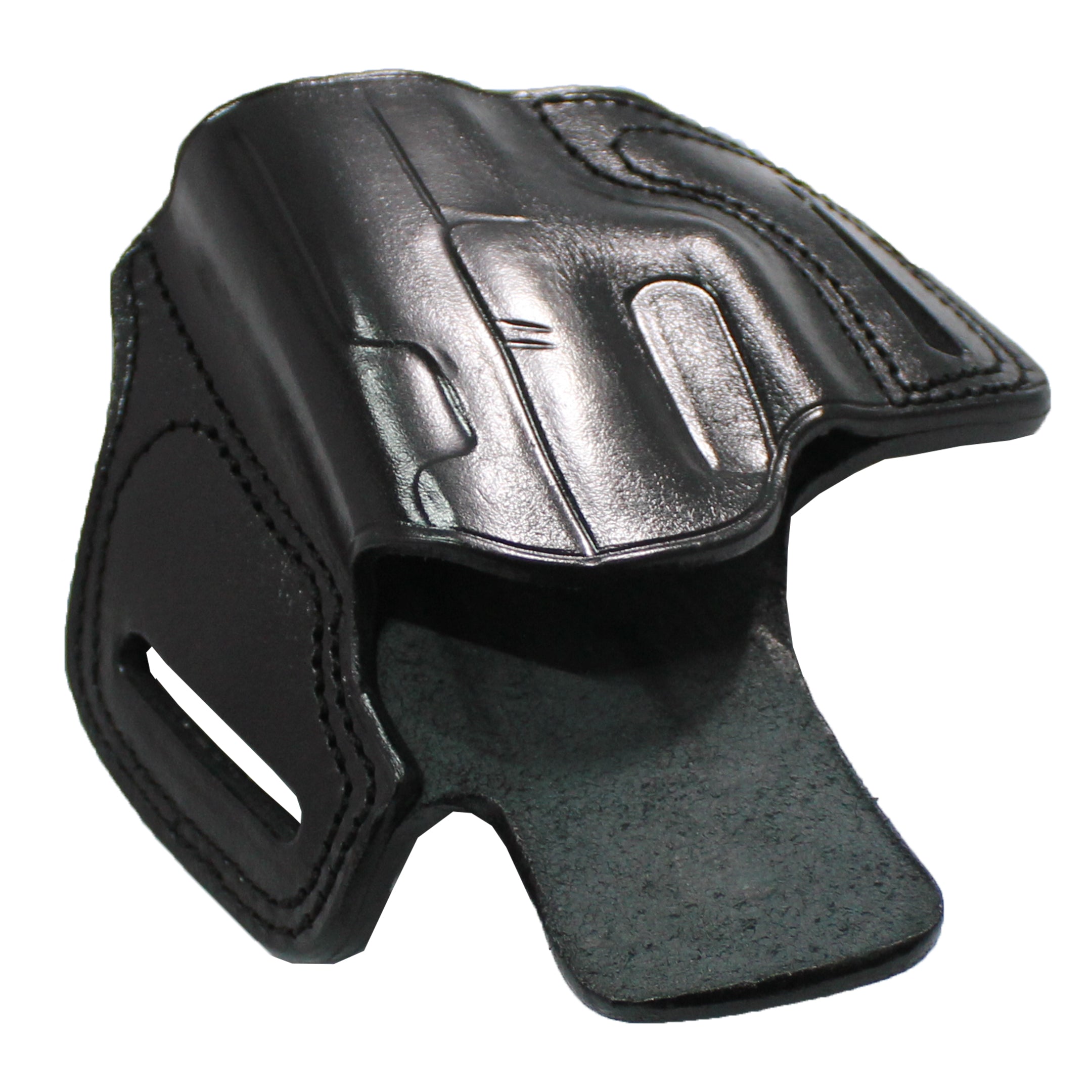 Pancake Style Leather OWB Carry Two Slot Fast Draw Gun Holster - Black