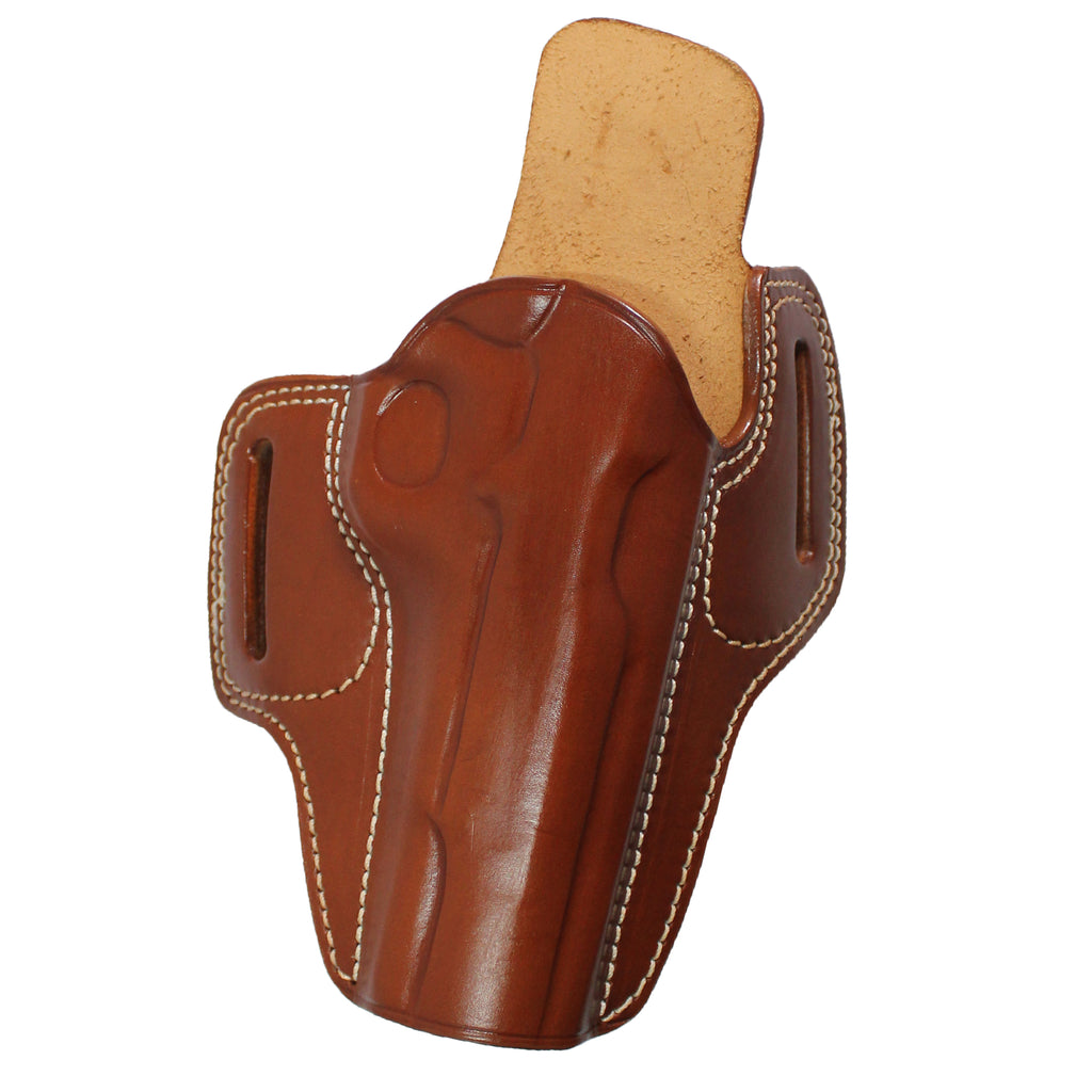 Pancake Style Leather OWB Carry Two Slot Fast Draw Gun Holster - Brown