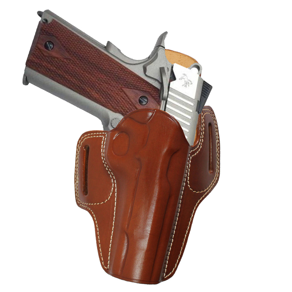 Pancake Style Leather OWB Carry Two Slot Fast Draw Gun Holster - Brown