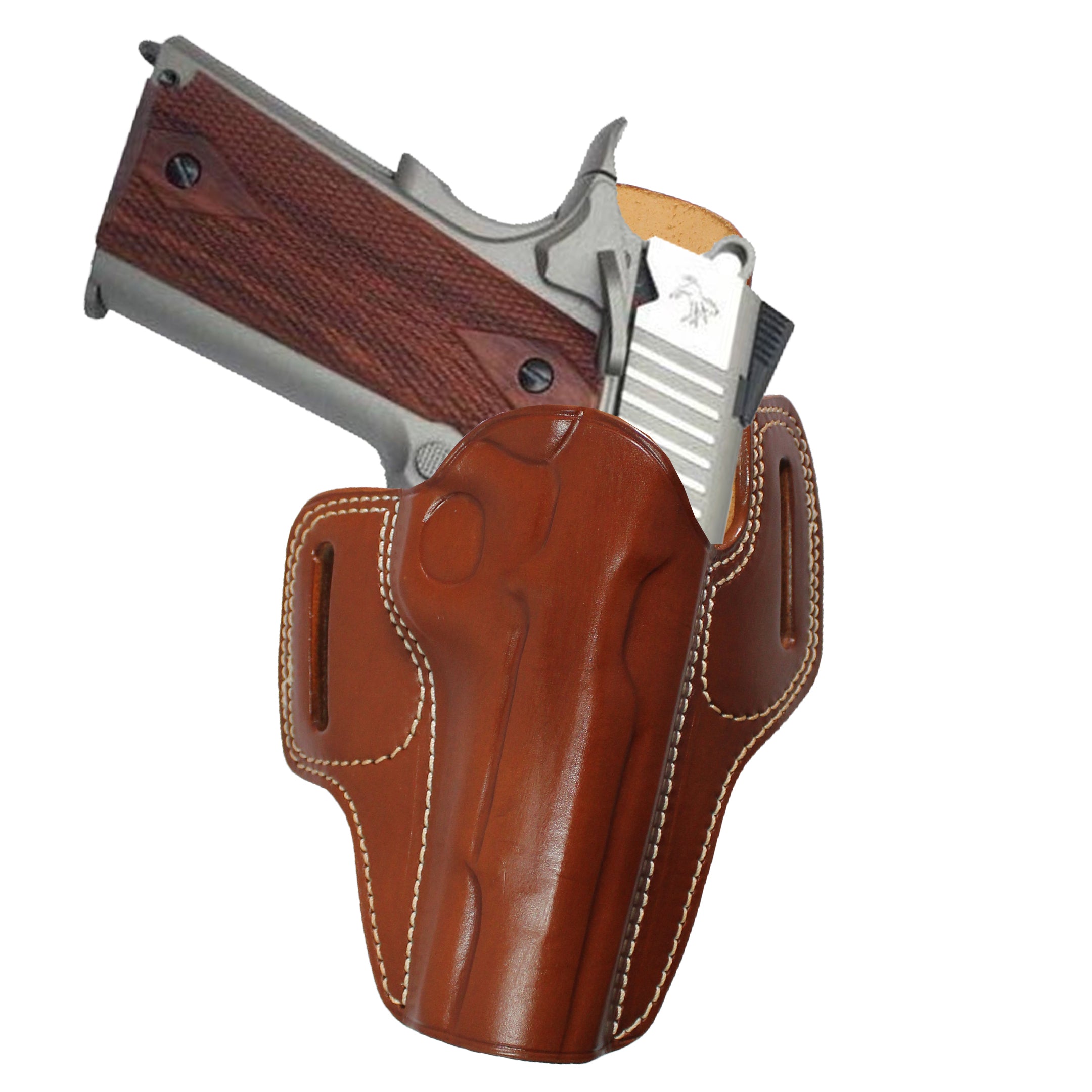 Pancake Style Leather OWB Carry Two Slot Fast Draw Gun Holster - Brown