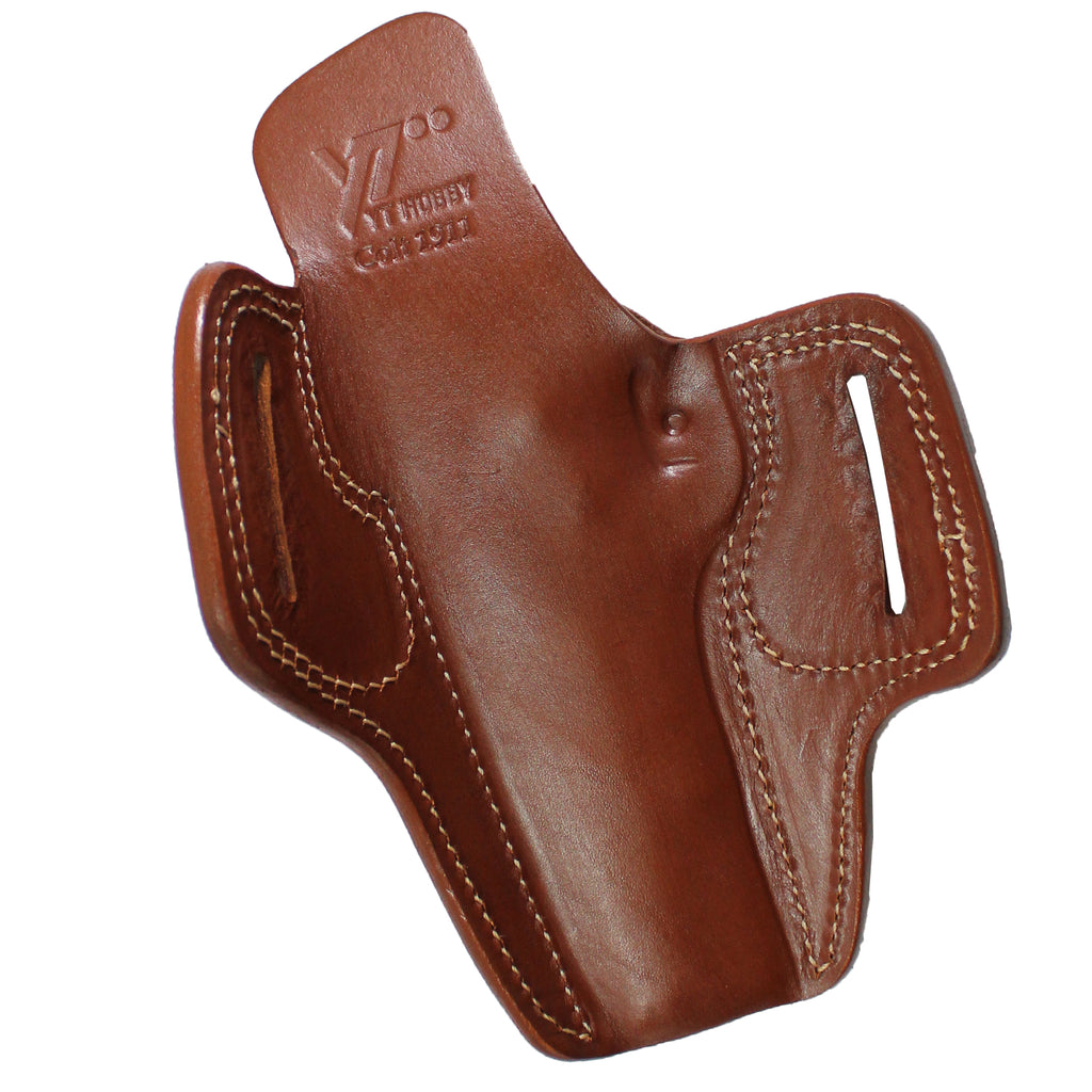 Pancake Style Leather OWB Carry Two Slot Fast Draw Gun Holster - Brown