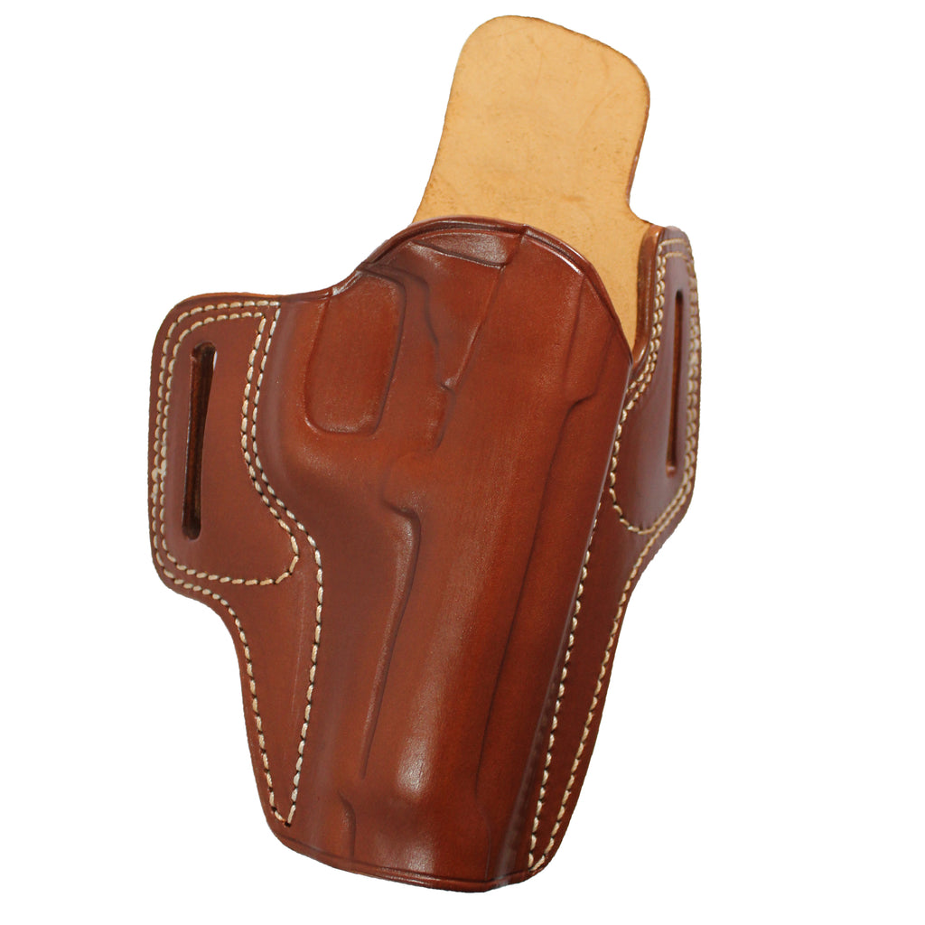 Pancake Style Leather OWB Carry Two Slot Fast Draw Gun Holster - Brown